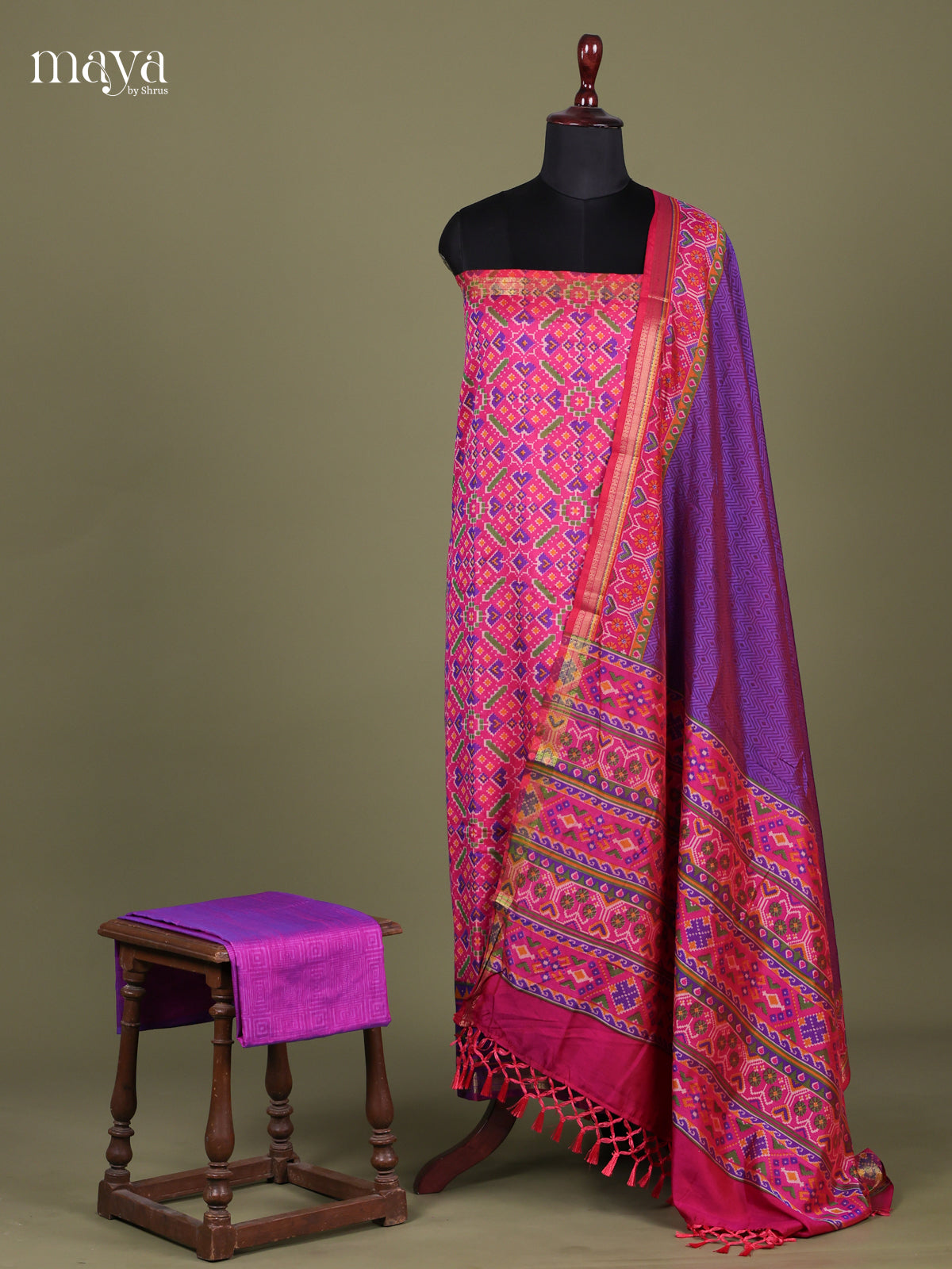 Pink & Purple - Semi patola salwar Unstitched