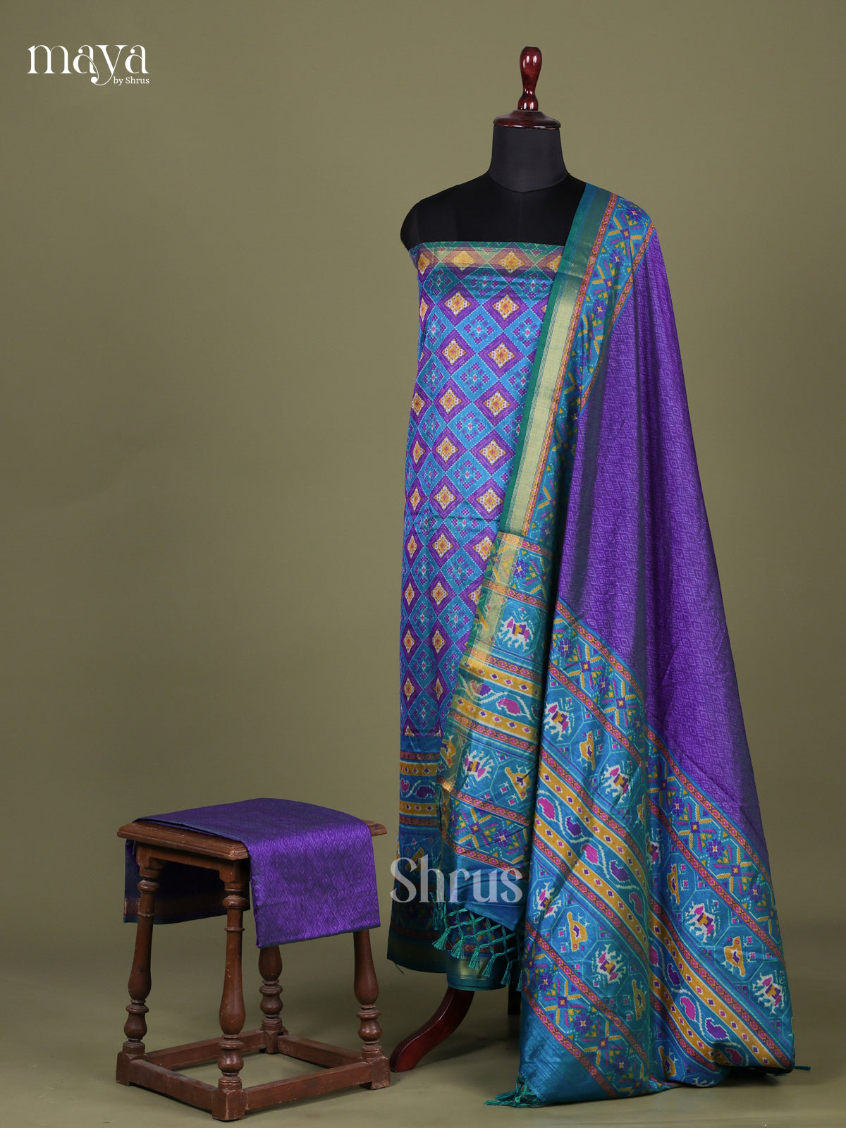 Blue & Purple - Semi patola salwar Unstitched