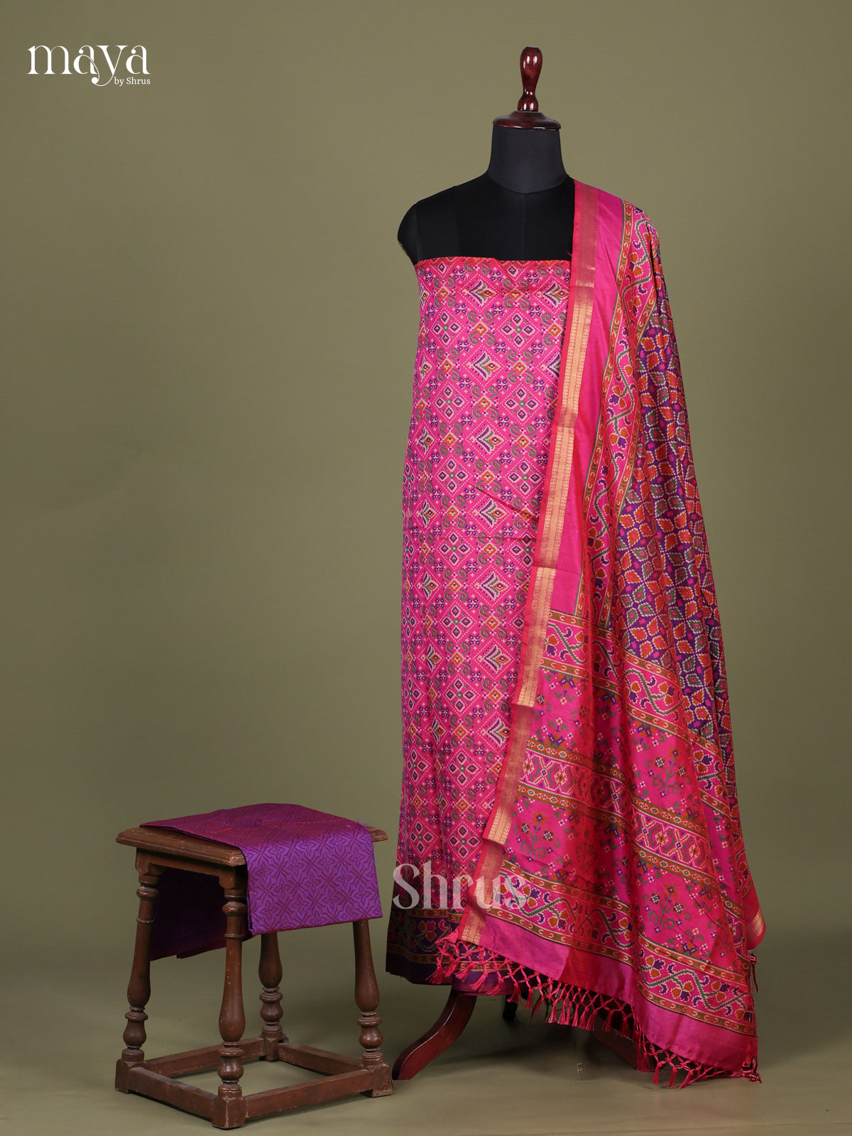 Pink & Purple Semi patola salwar Unstitched