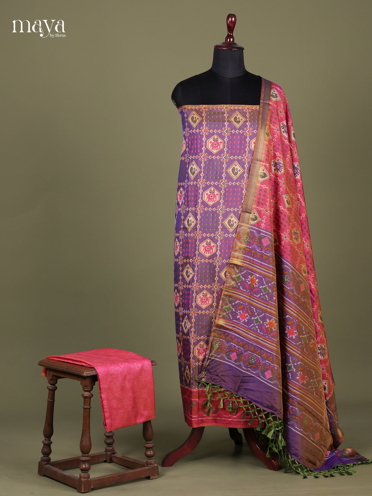 Purple & Pink - Semi patola salwar Unstitched