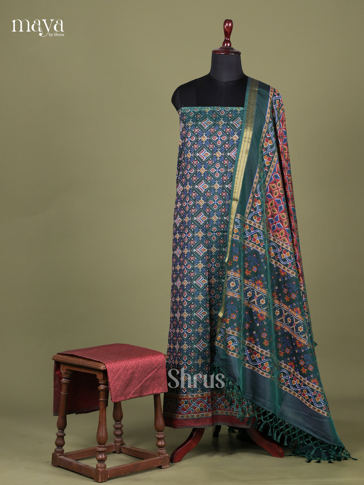 Green & Brown - semi patola salwar Unstitched