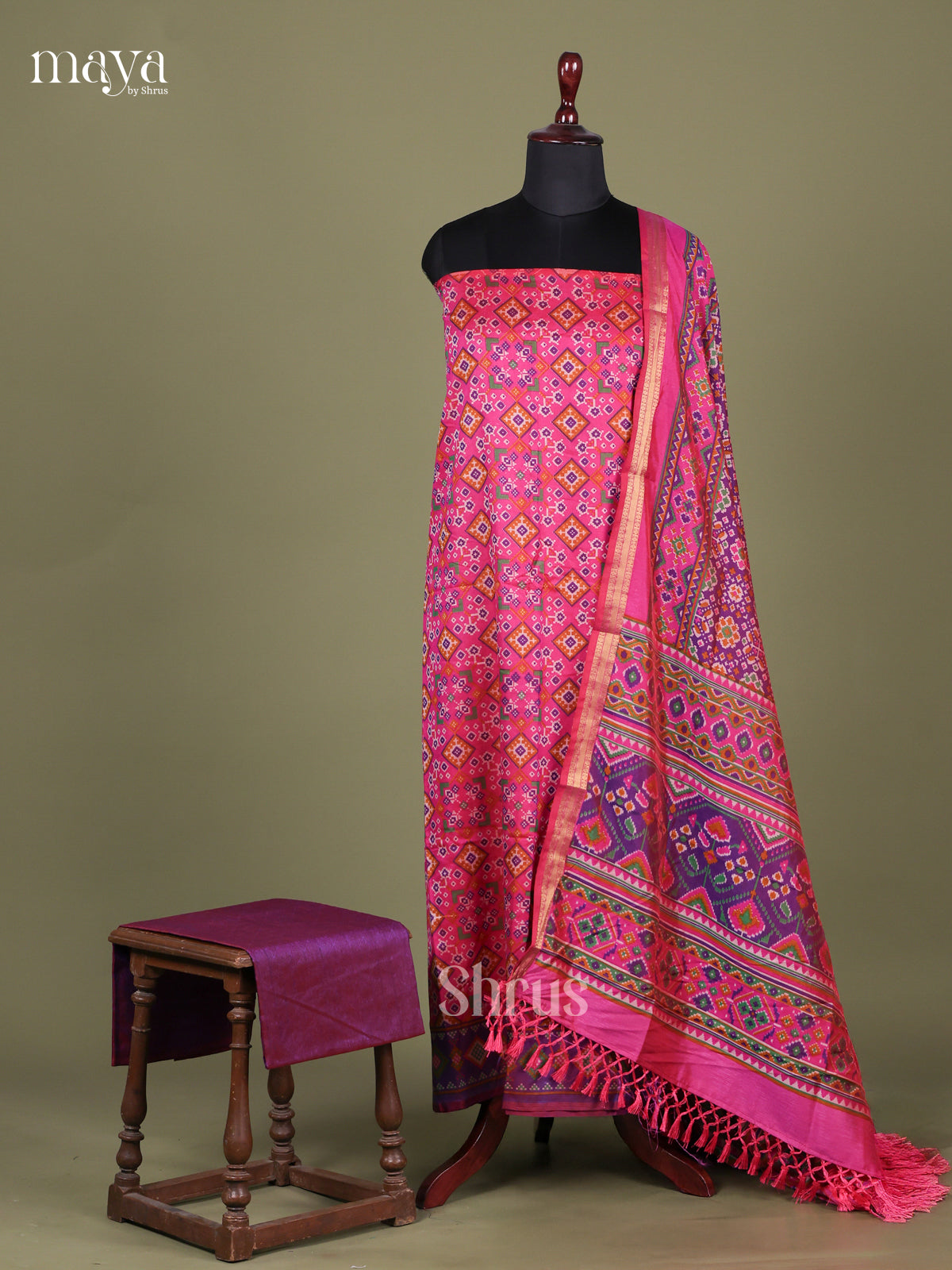 Pink & Purple - Semi patola salwar Unstitched