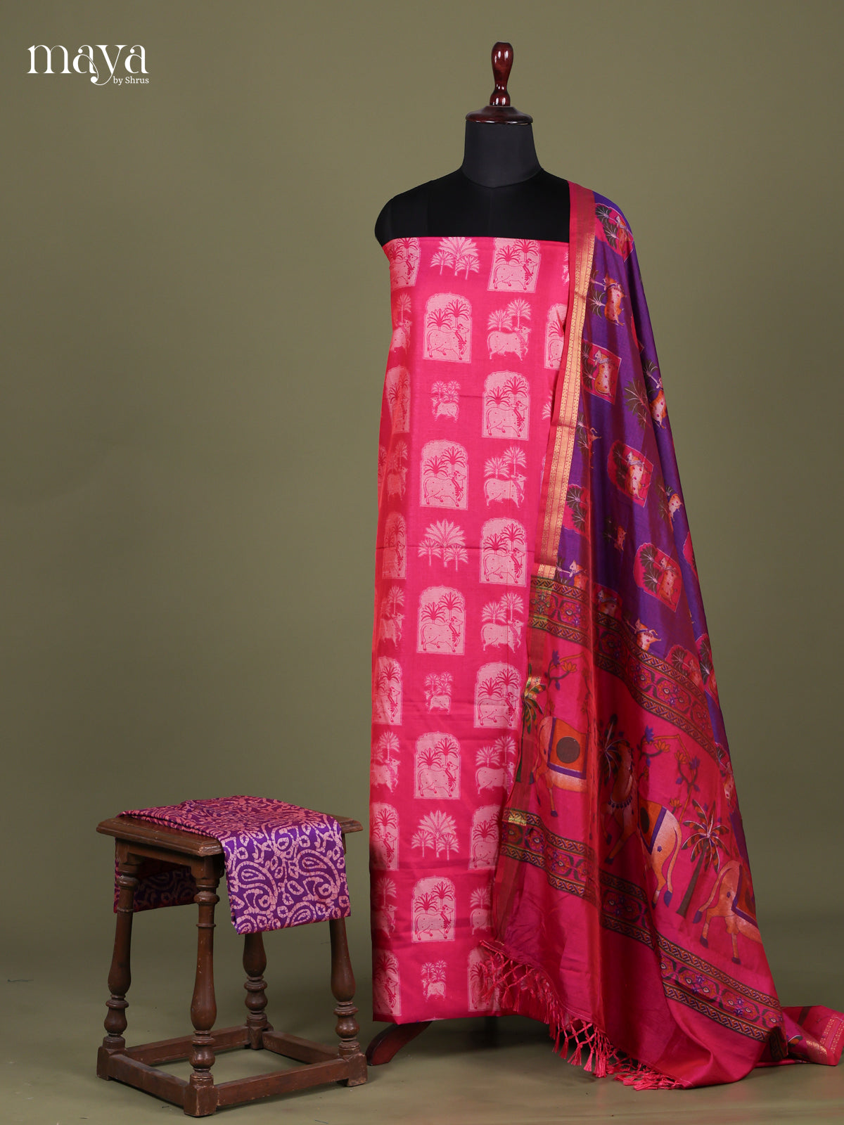 Pink & Purple - Semi patola salwar Unstitcehd
