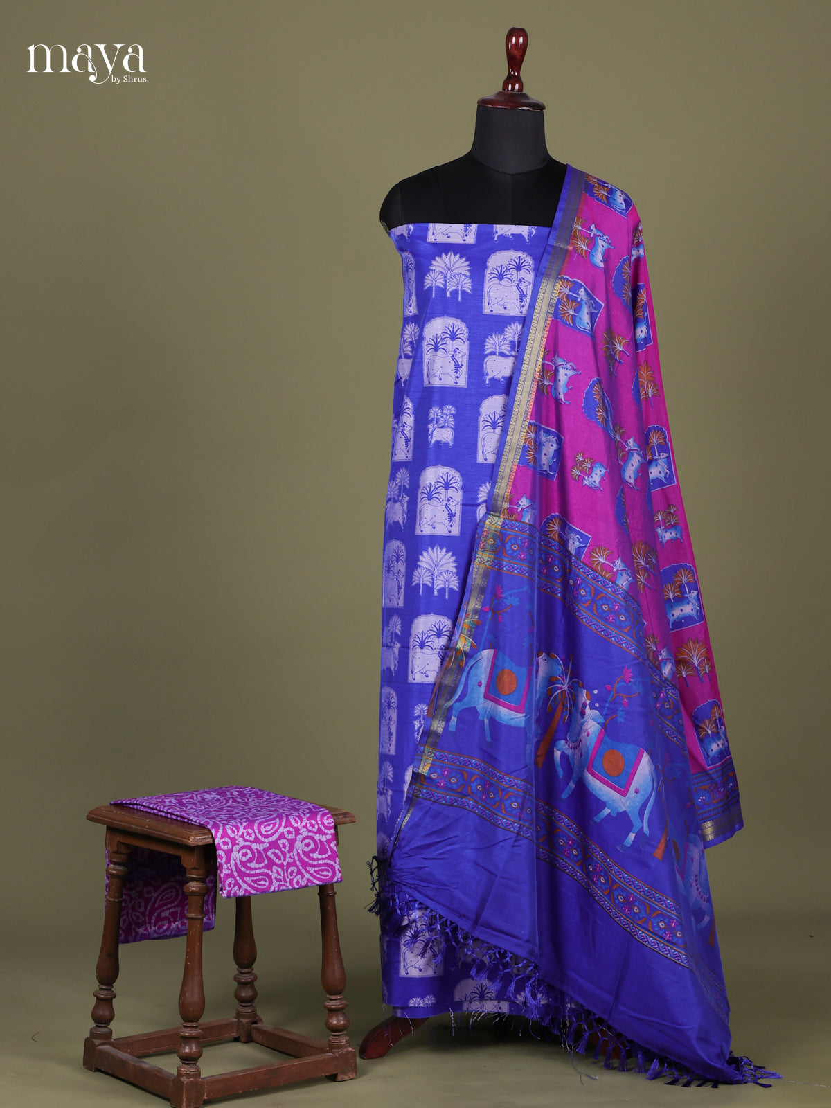 Blue & Purple- Semi patola salwar Unstitched