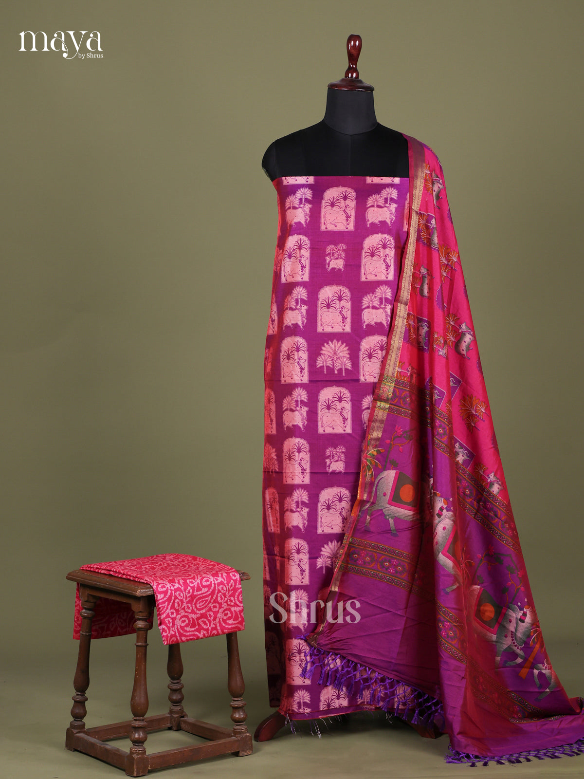 Purple & Pink- Semi patola salwar Unstitched