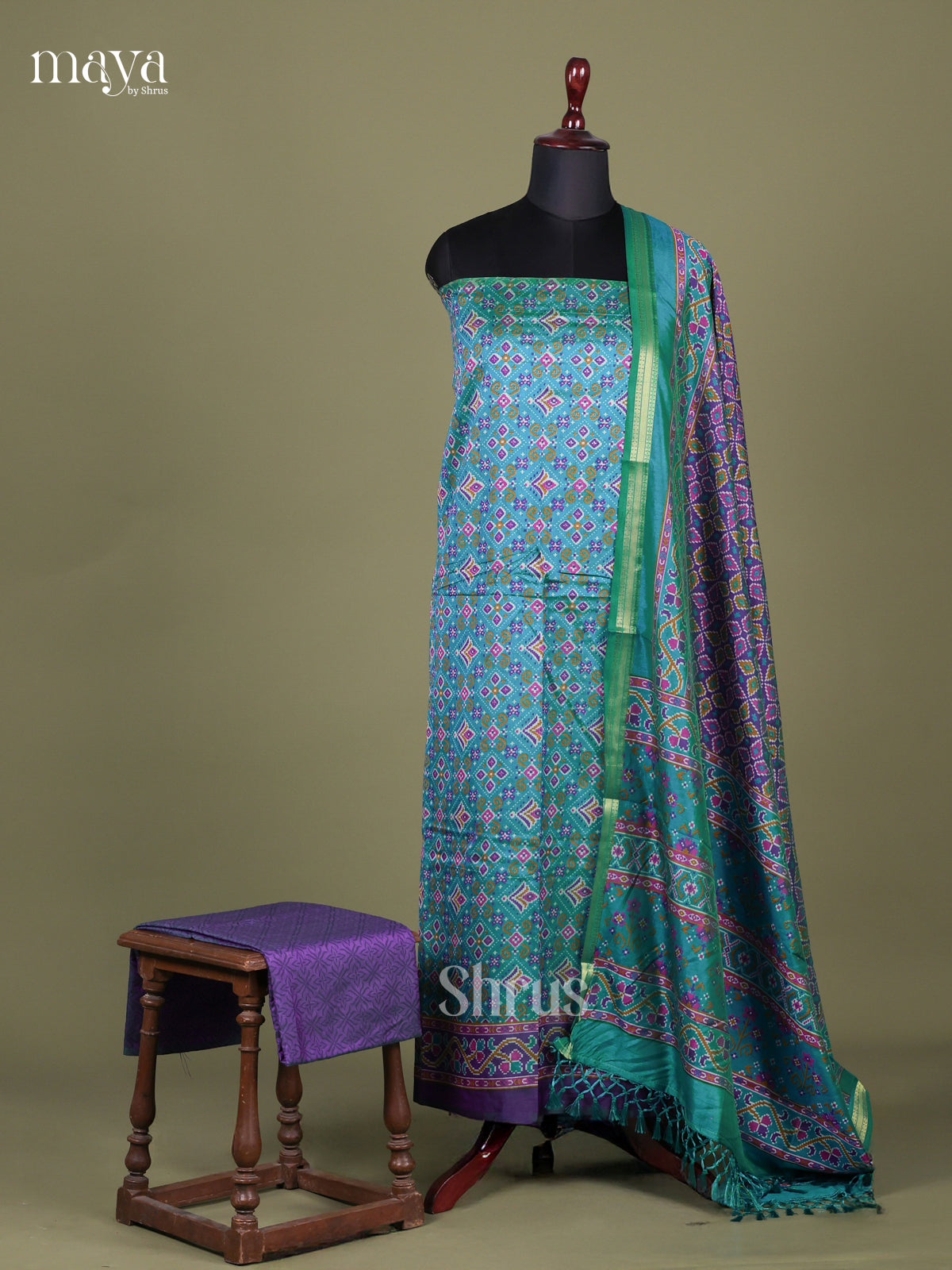 Green &Purple - Semi patola salwar Unstitched