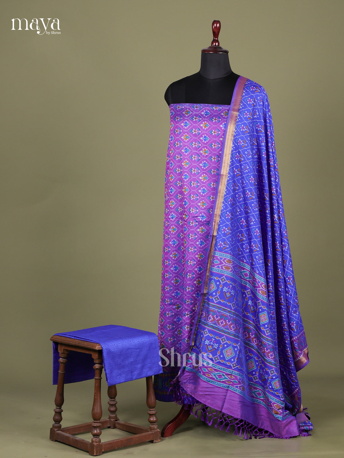 Purple & Blue - Semi patola salwar Unstitched