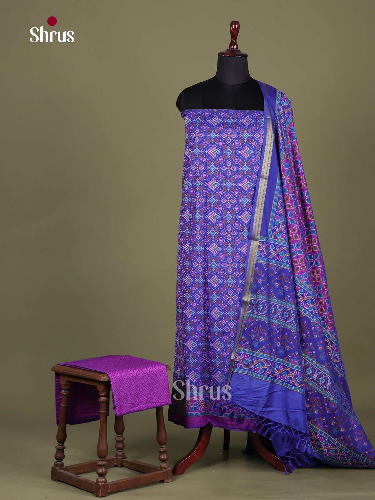 Blue & Purple - Semi patola salwar Unstitched
