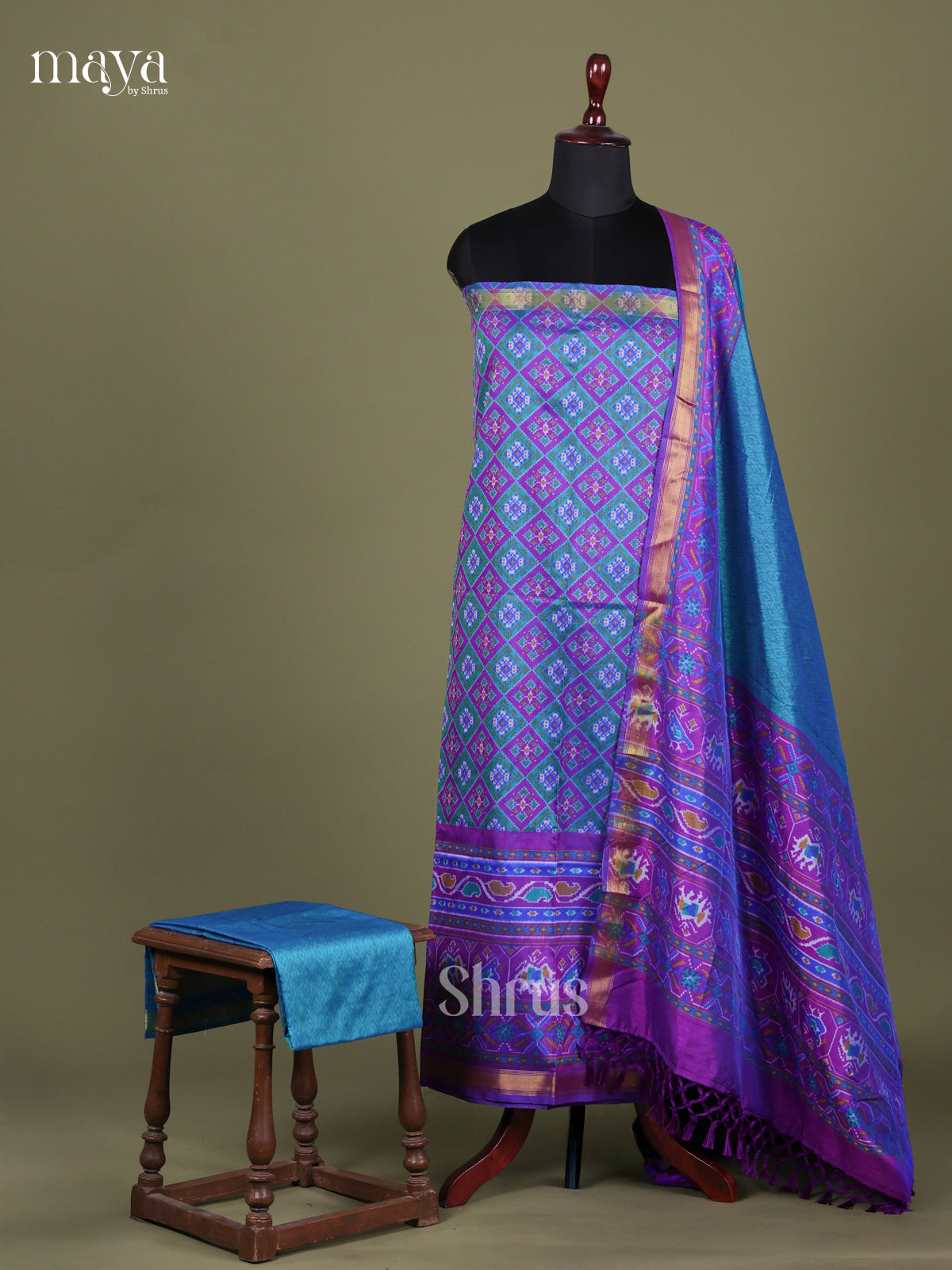 Blue & Purple - Semi patola salwar Unstitched