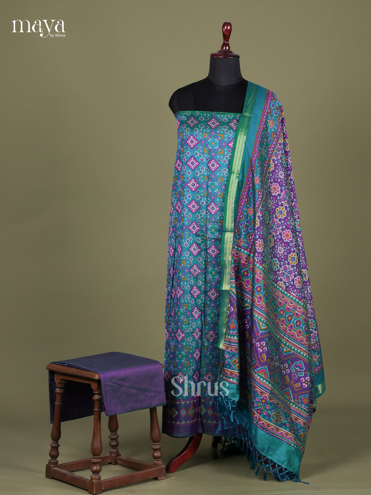Green & Purple - Semi patola salwar Unstitched