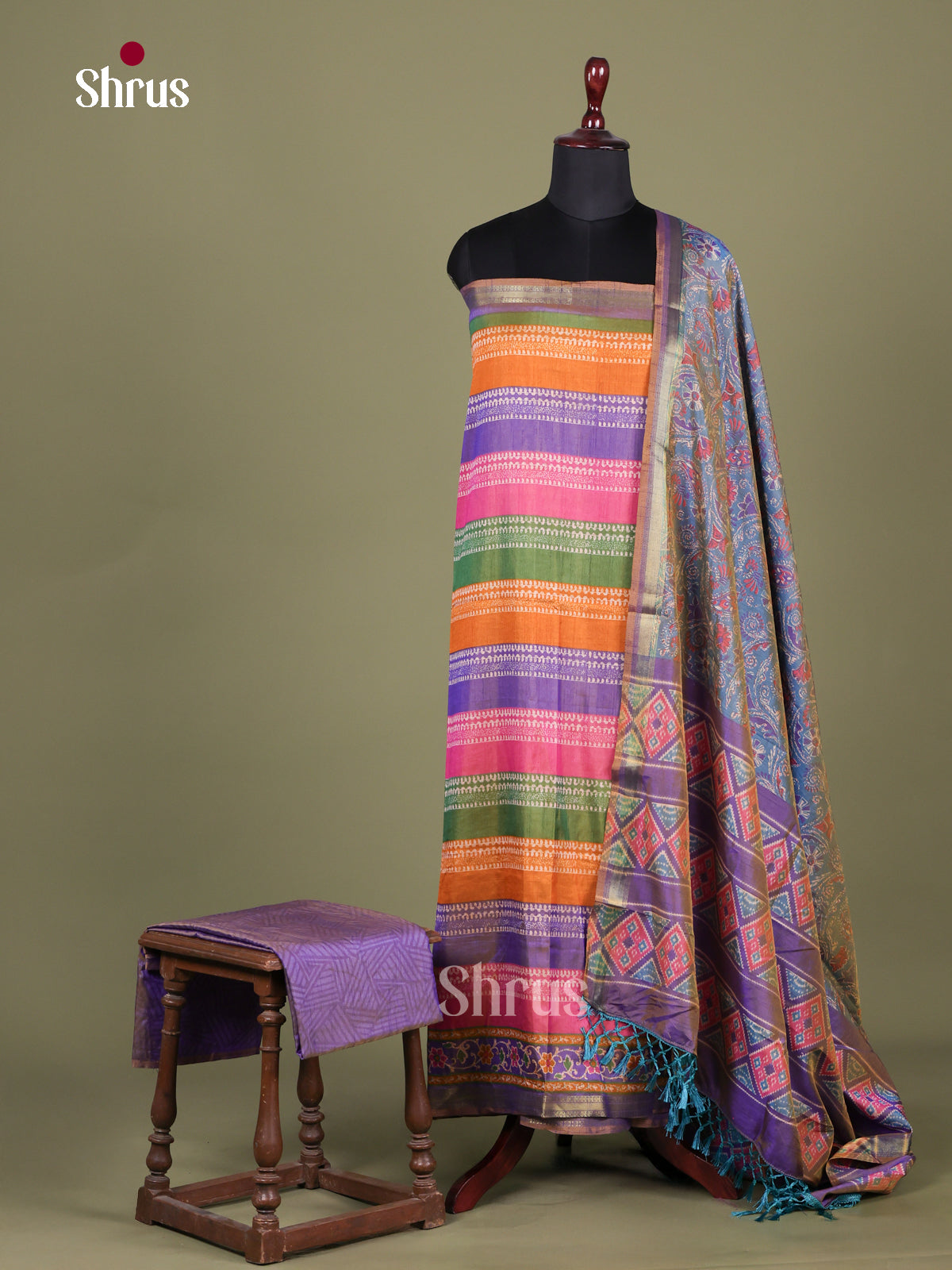 Multicolor & Purple Semi patola salwar Unstitched
