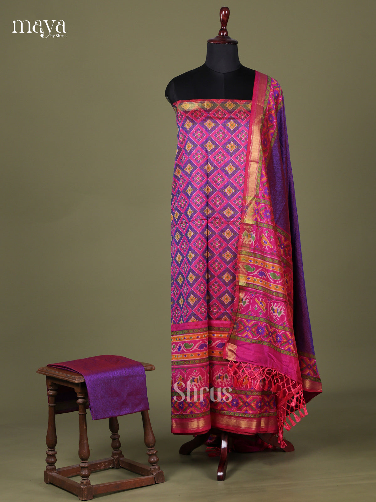Pink & Purple - Semi patola salwar Unstitched