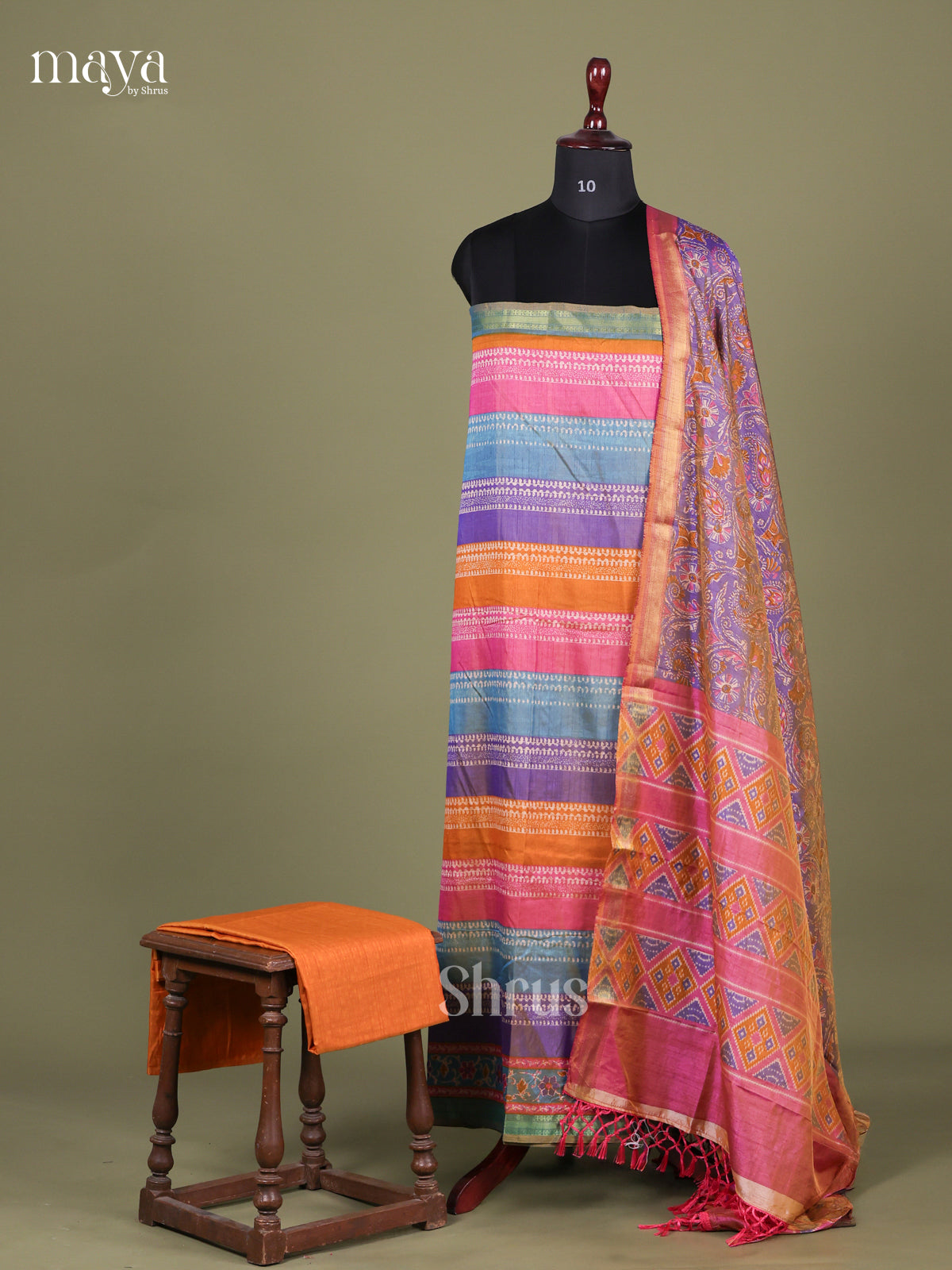 Multicolor & Orange Semi patola salwar Unstitched