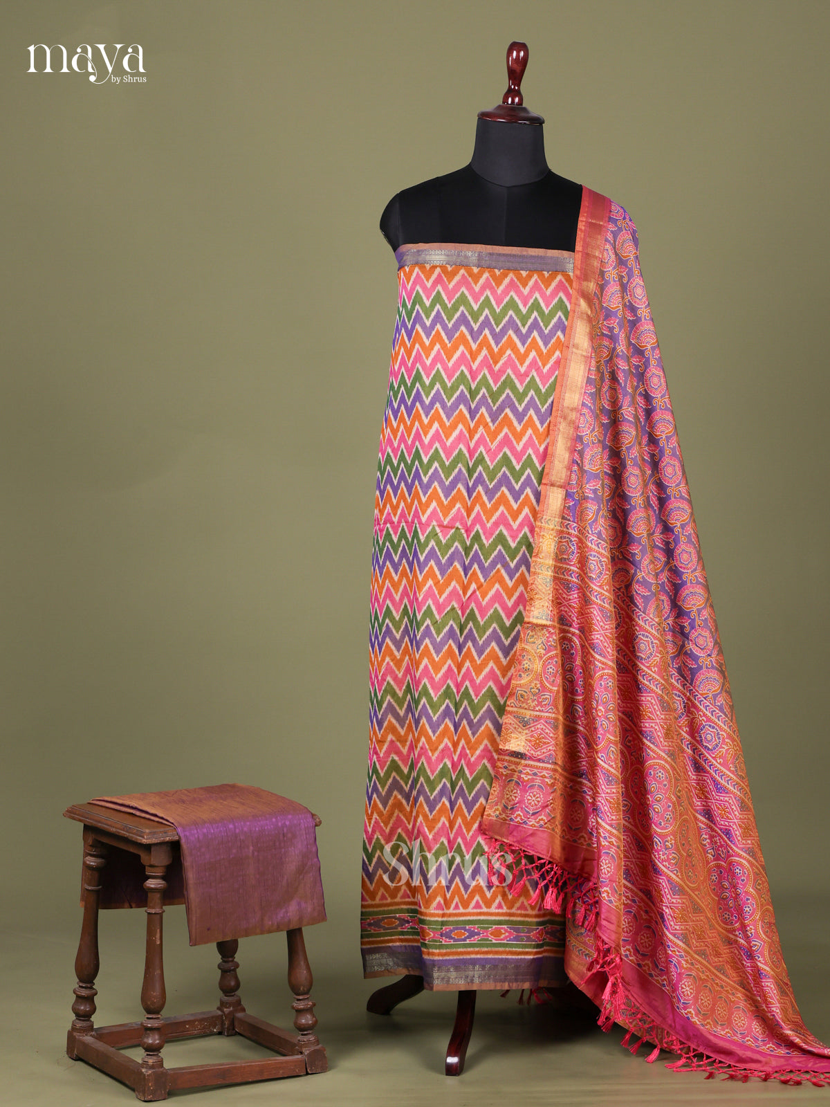 Multicolor & Purple - Semi patola salwar Unstitched