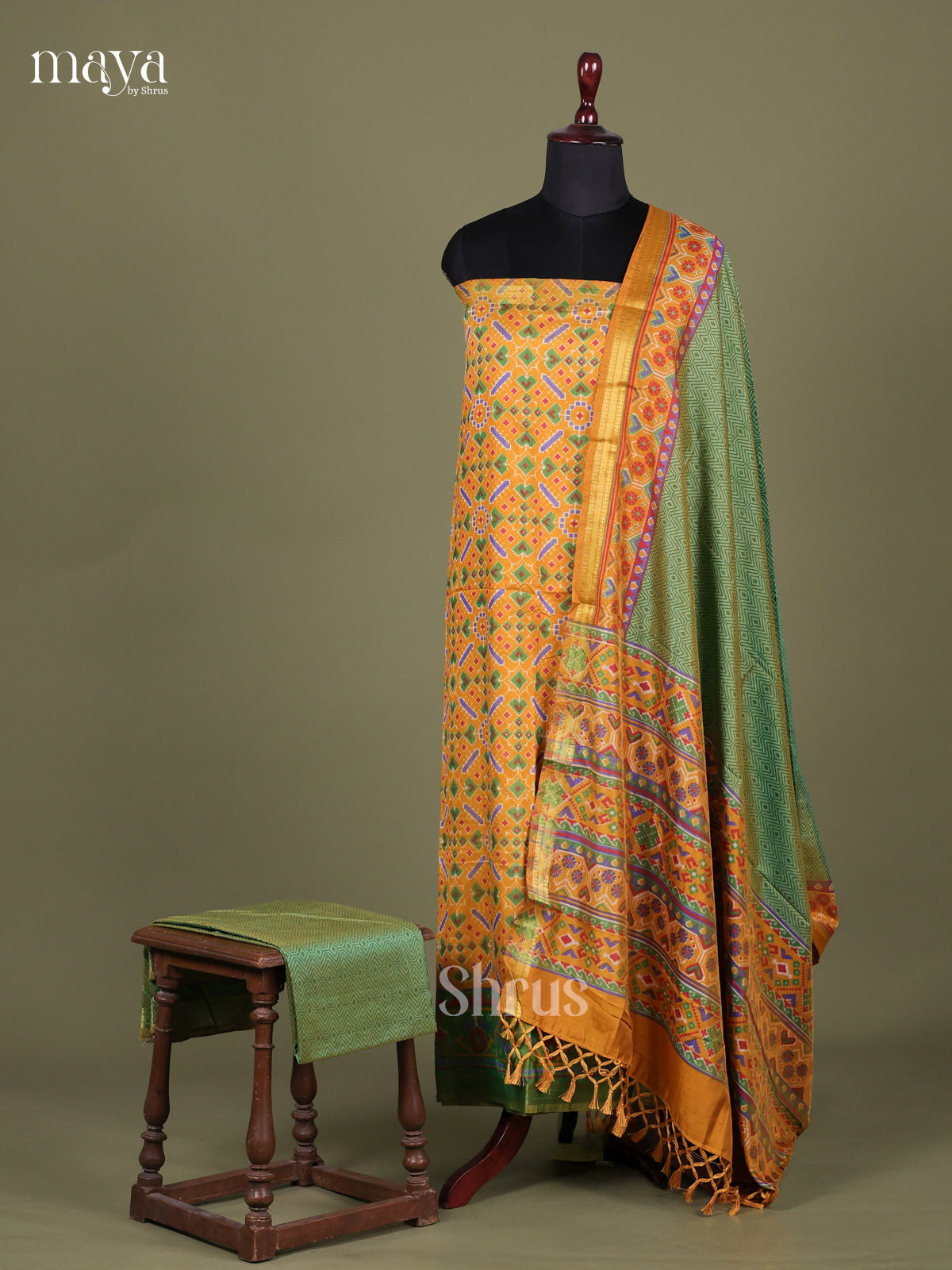Mustard & Green - Semi patola salwar Unstitched