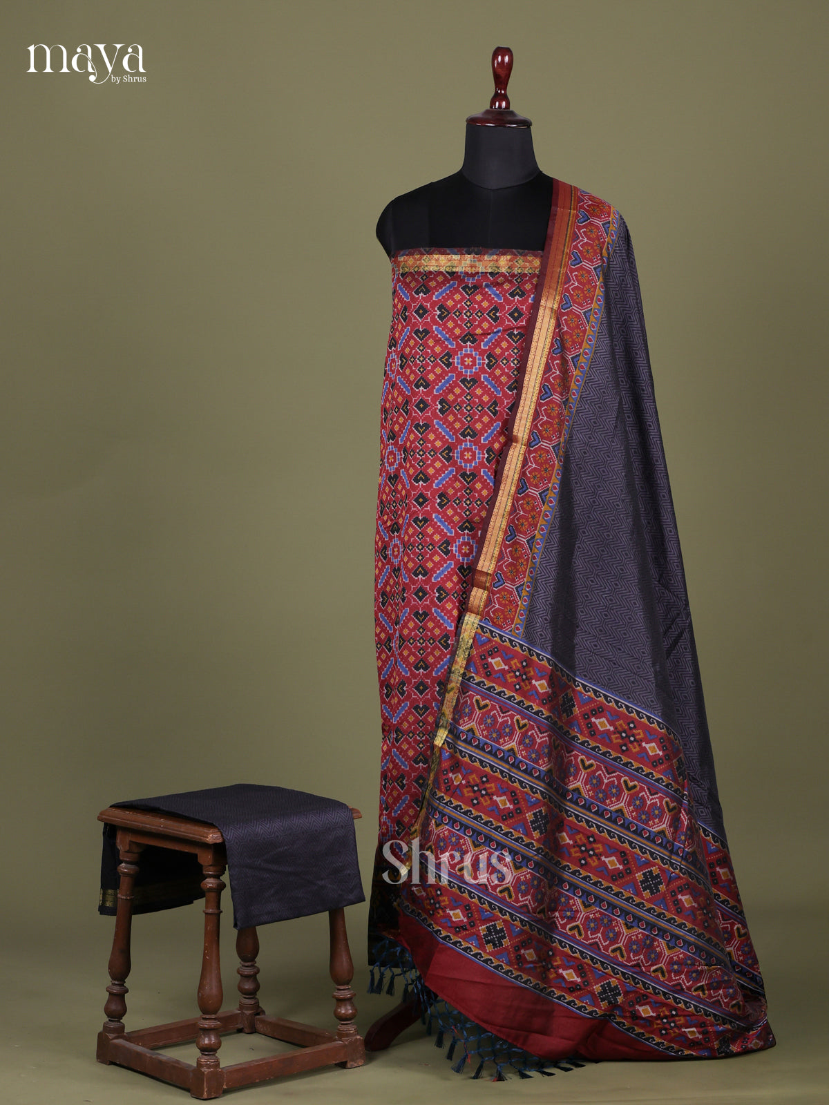 Maroon - semi patola salwar Unstitched