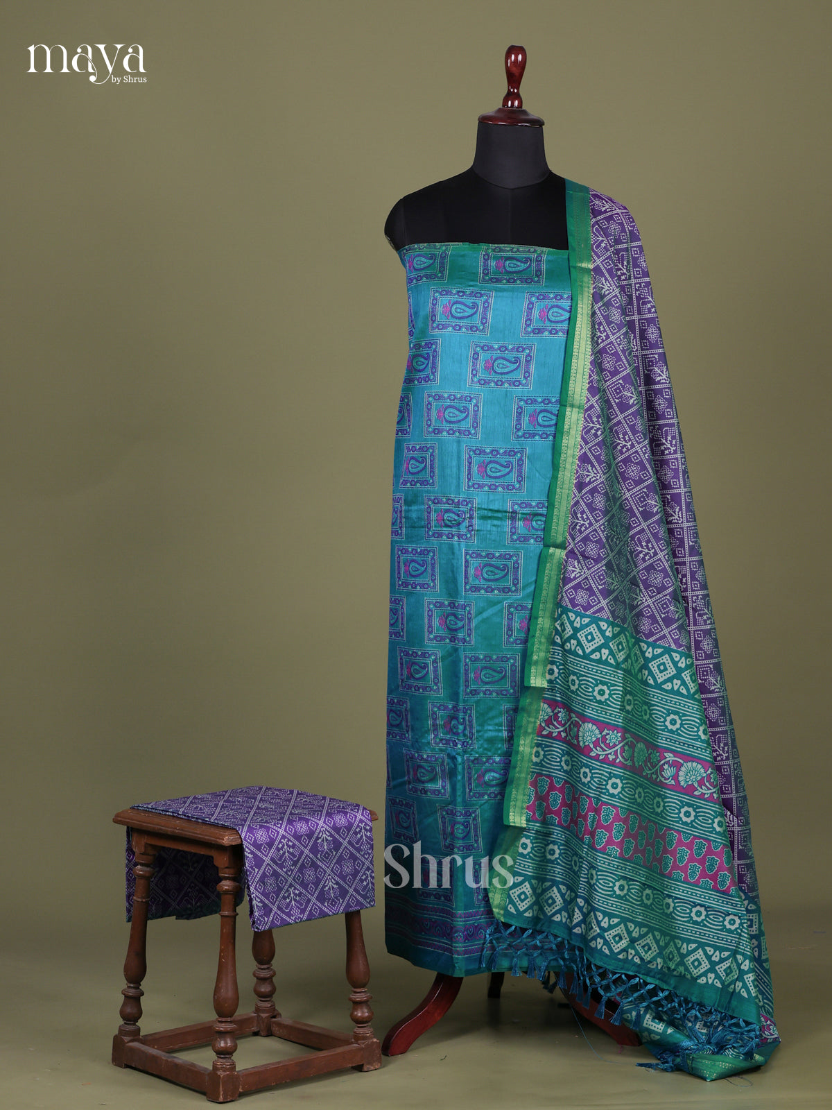 Green & Purple- Semi patola salwar Unstitched