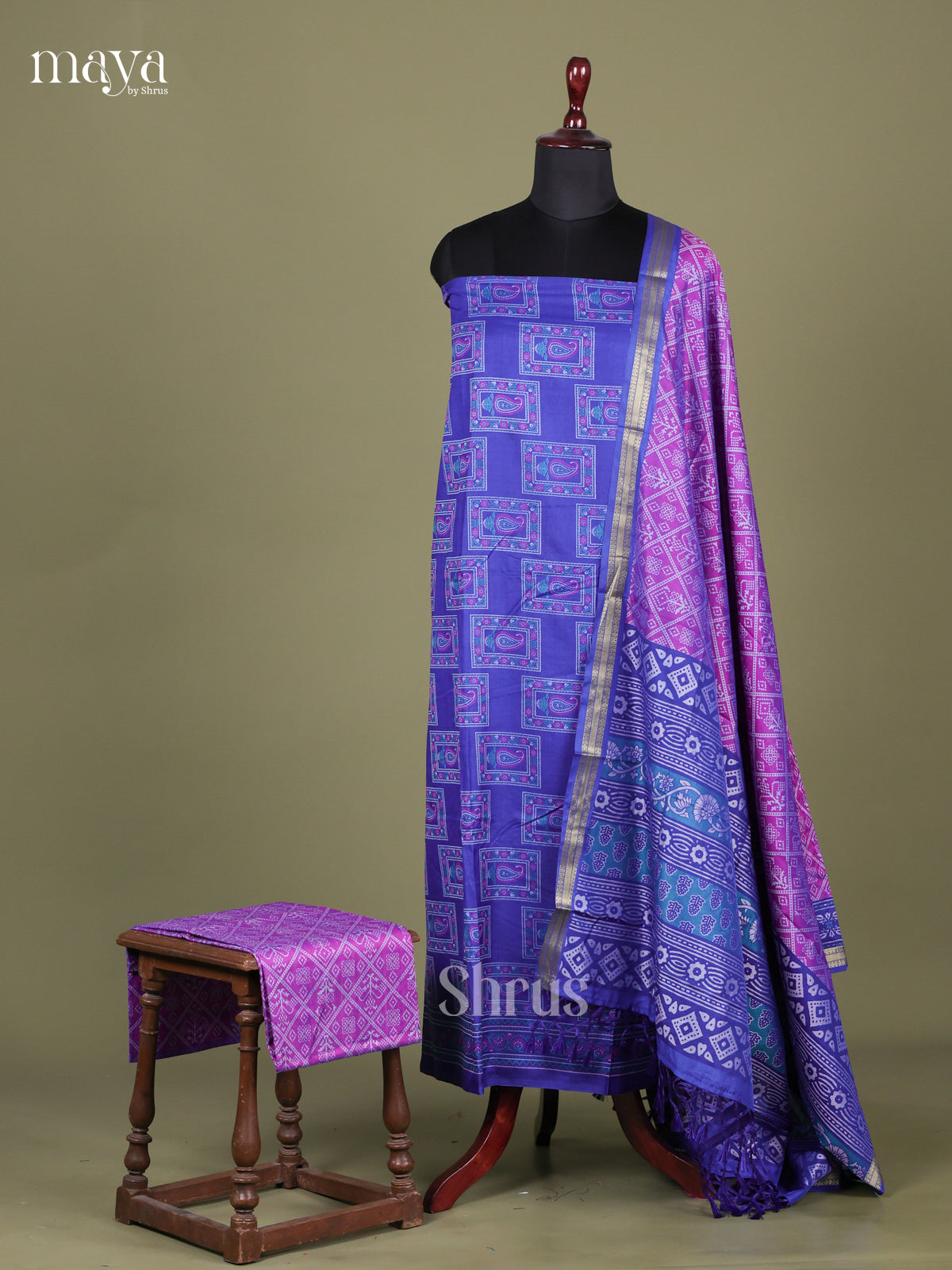 Blue & Purple - Semi patola salwar Unstitched