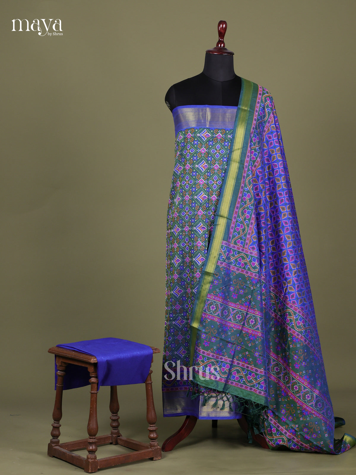 Green & Blue - Semi patola salwar Unstitched