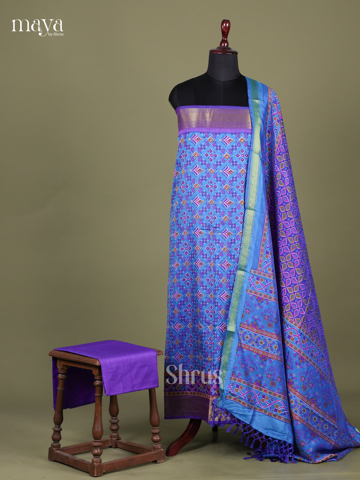Blue & Purple - Semi patola salwar Unstitched