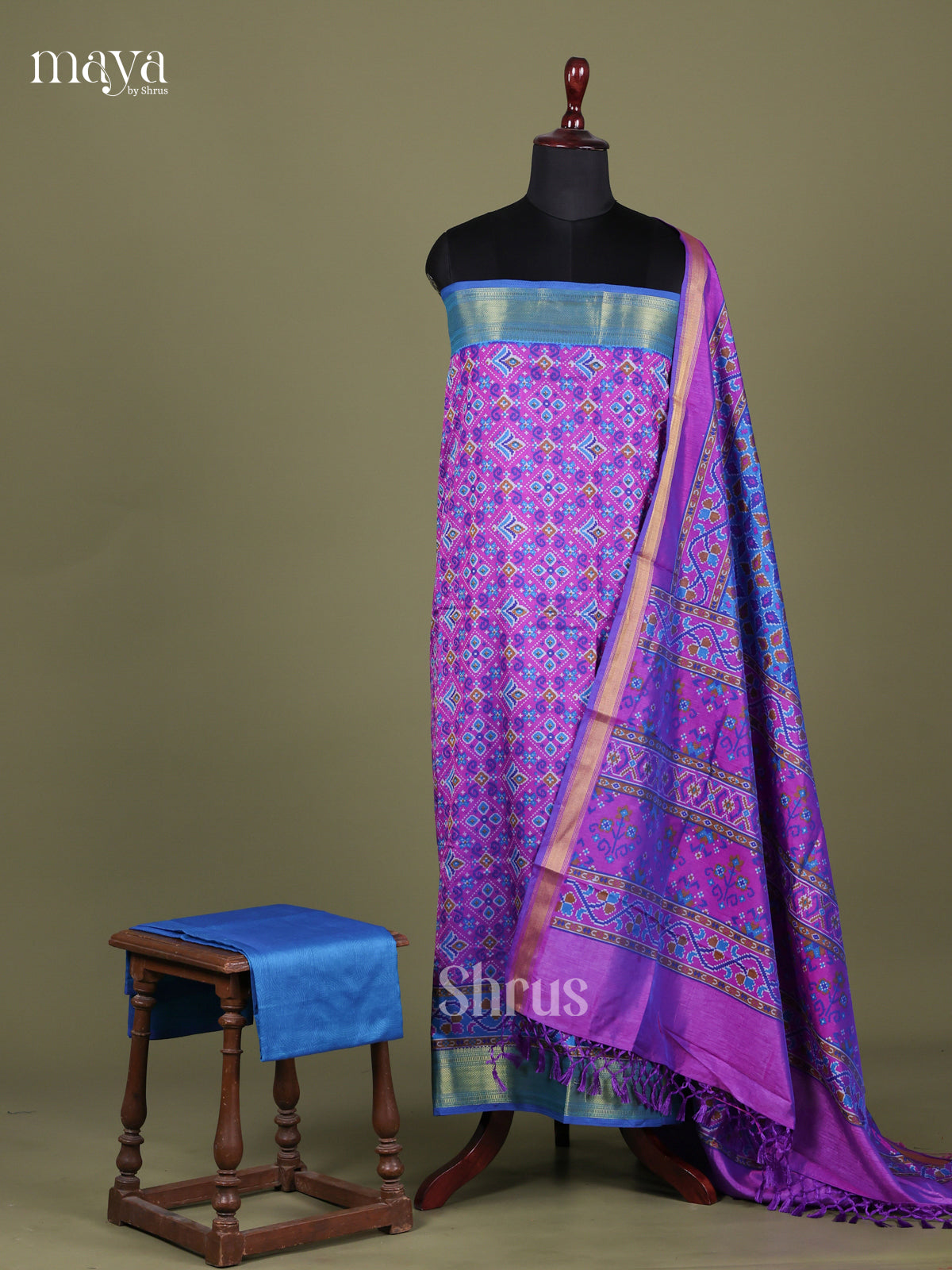Purple & Blue- Semi patola salwar unstitched