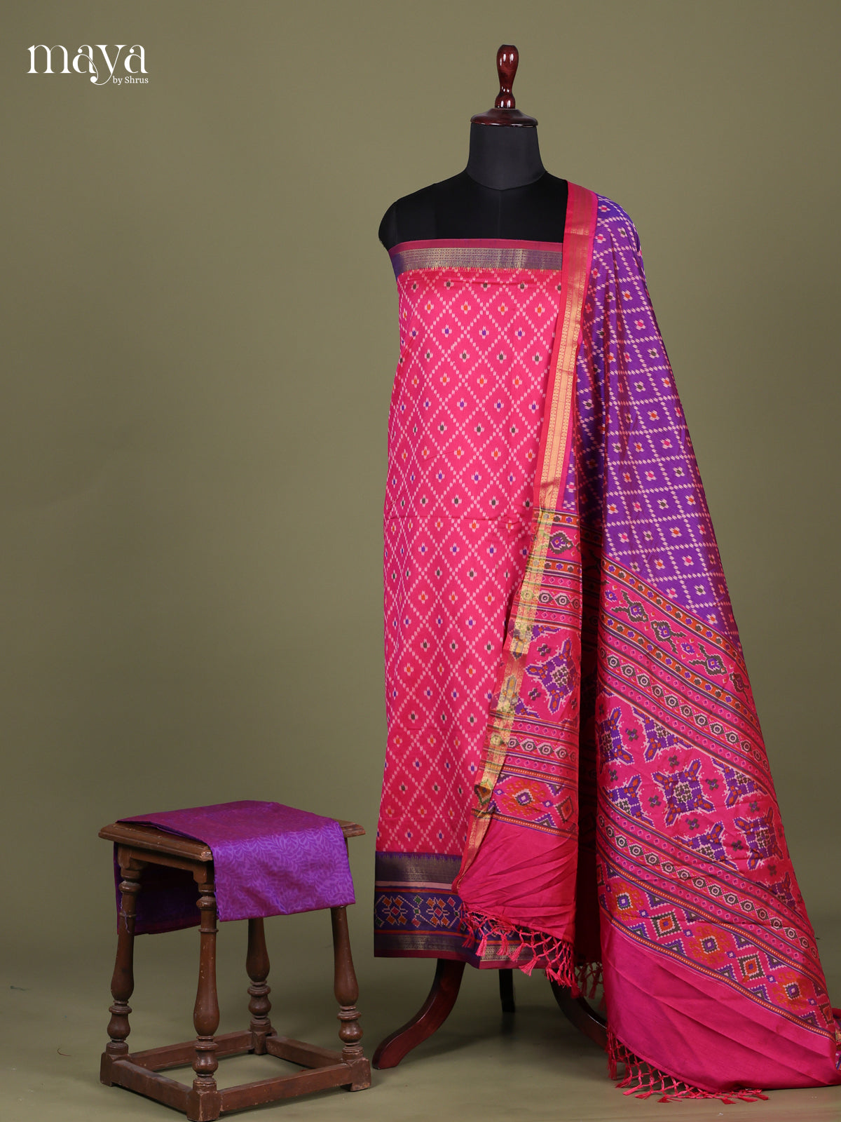 Pink & Purple - Semi patola salwar Unstitched