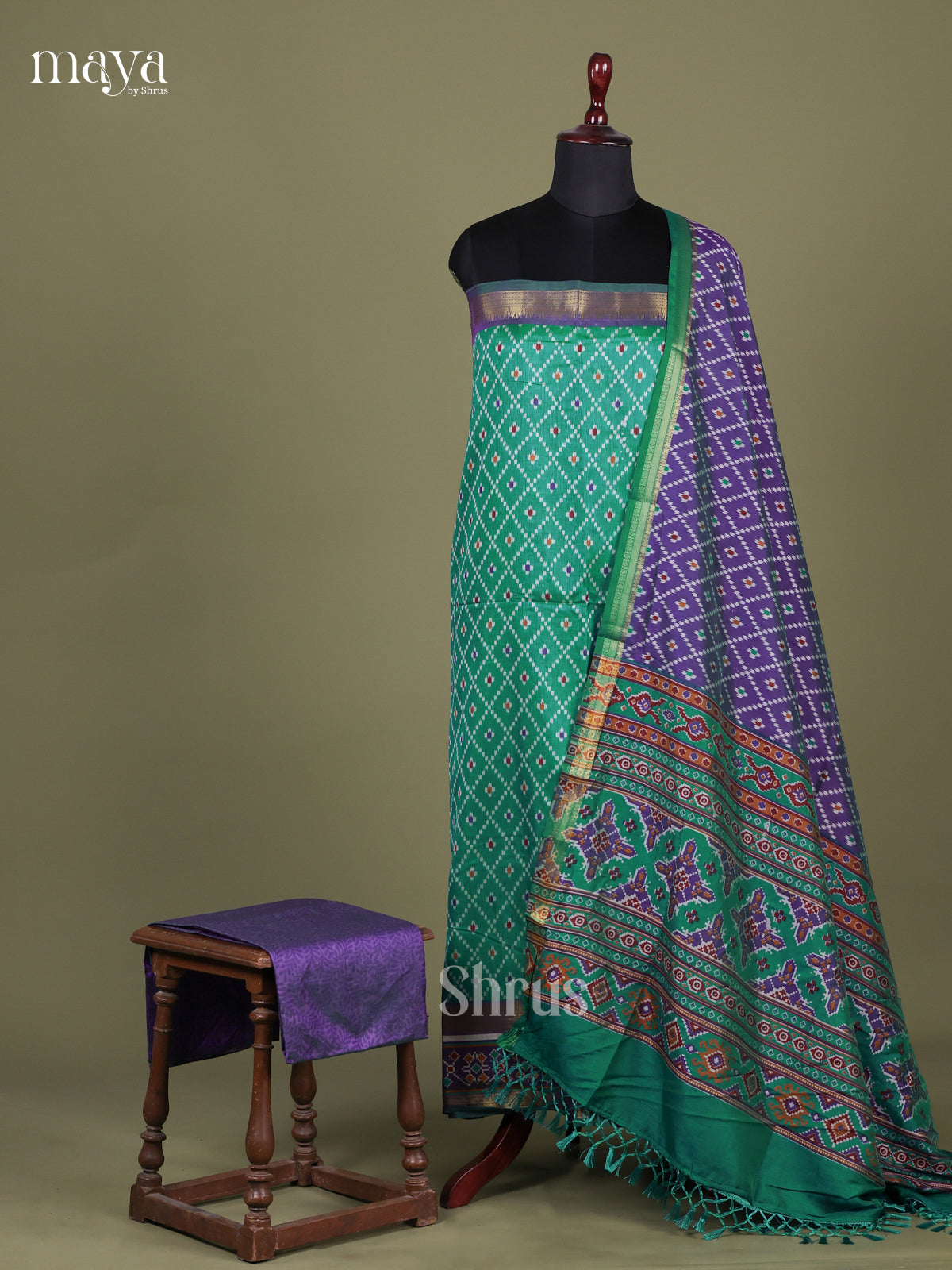 Green & Purple - Semi patola salwar Unstitched
