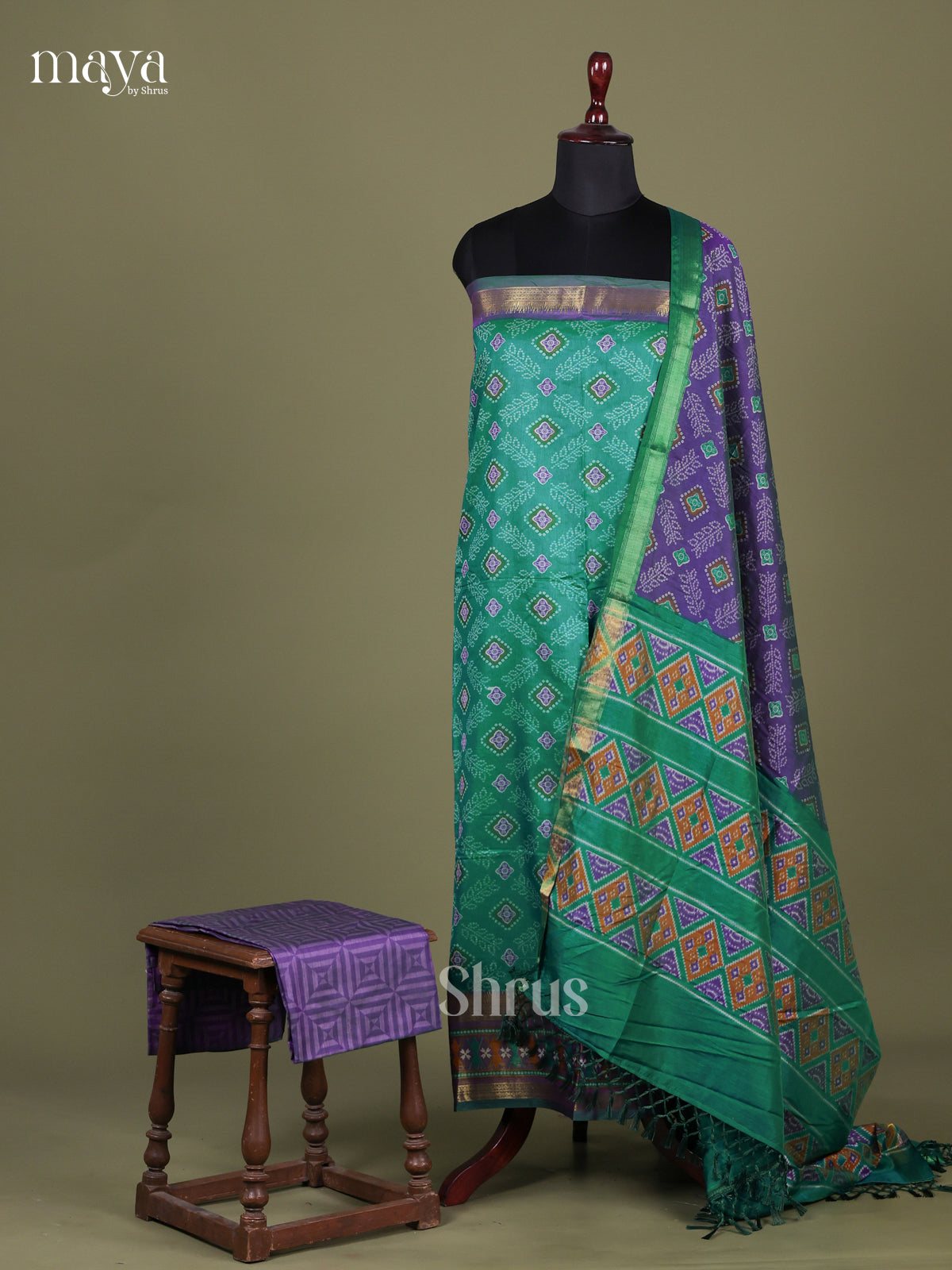 Green & Purple - Semi patola salwar Unstitched