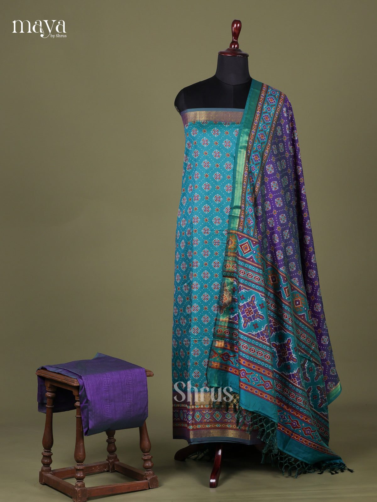 Blue & Purple - Semi patola salwar Unstitched
