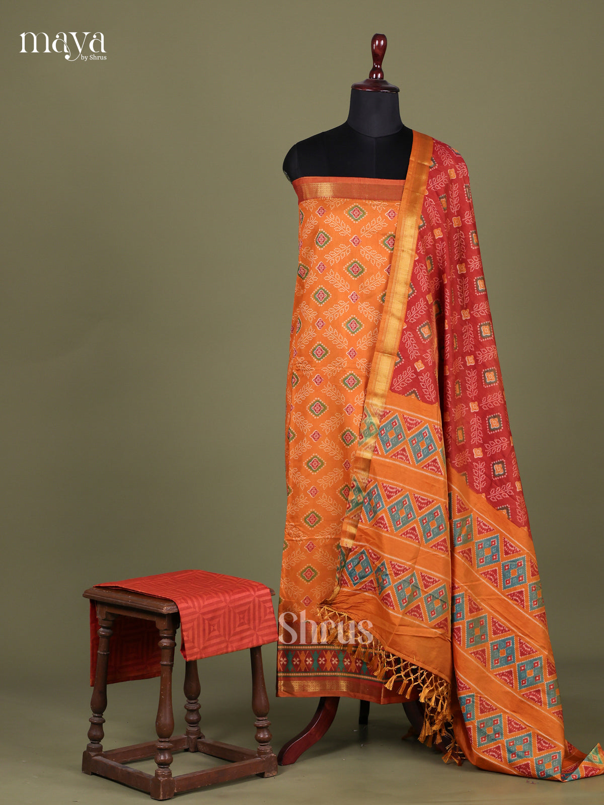 Orange & Brick - Semi patola salwar Unstitched