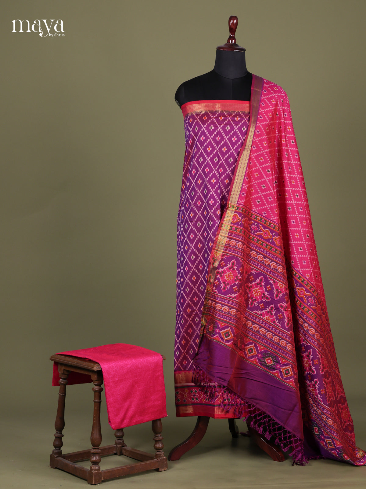 Purple & Pink - Semi patola salwar Unstitched