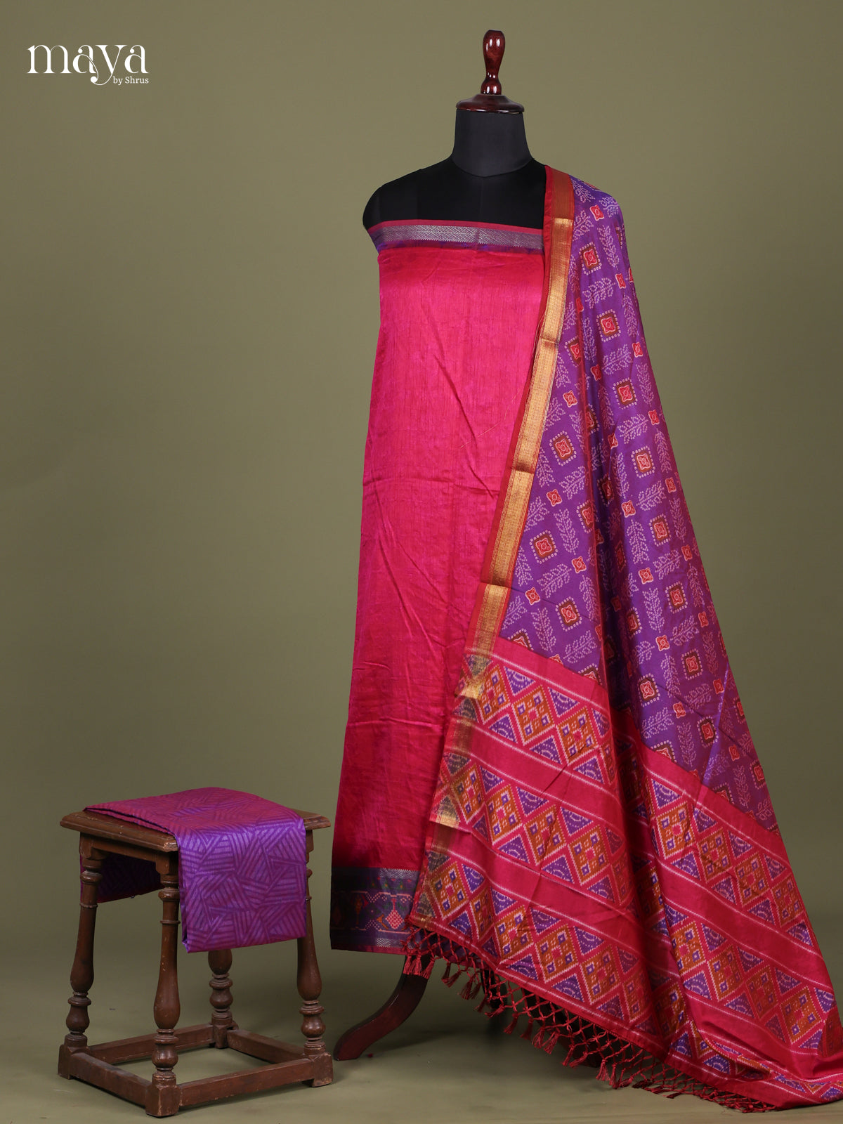 Pink & Purple - Semi patola salwar Unstitched