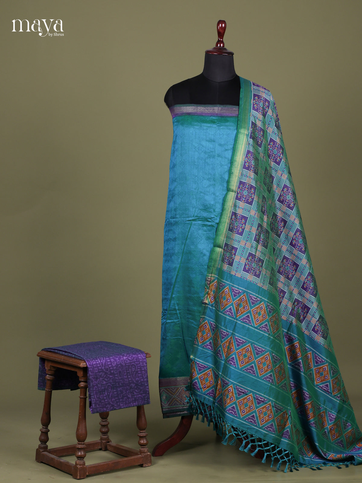 Green & Purple - Semi patola salwar Unstitched