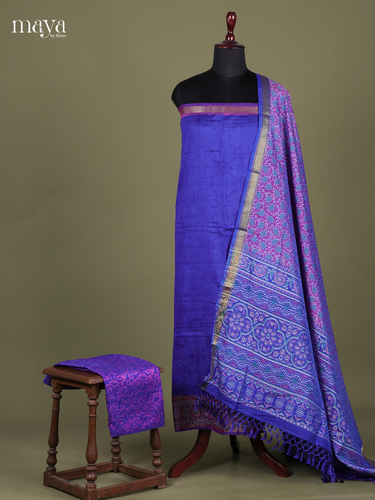 Blue & Purple - Semi patola salwar Unstitched