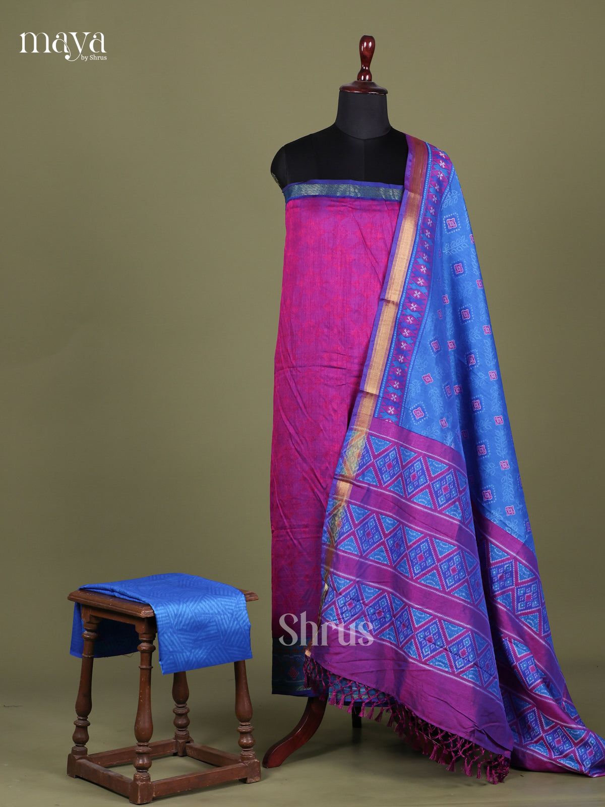 Purple & Blue - Semi patola salwar Unstitched