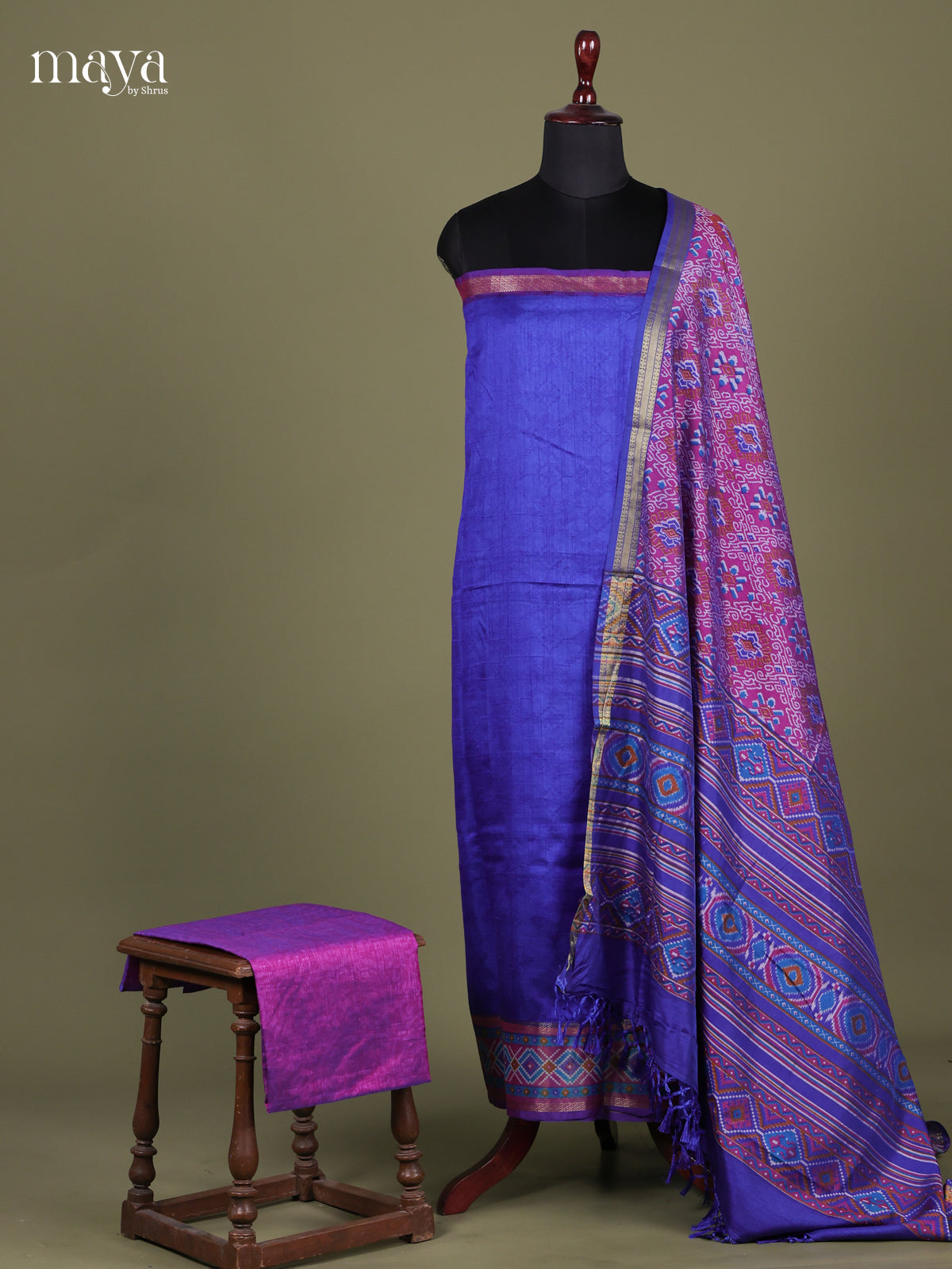 Blue & Purple - Semi patola salwar Unstitched