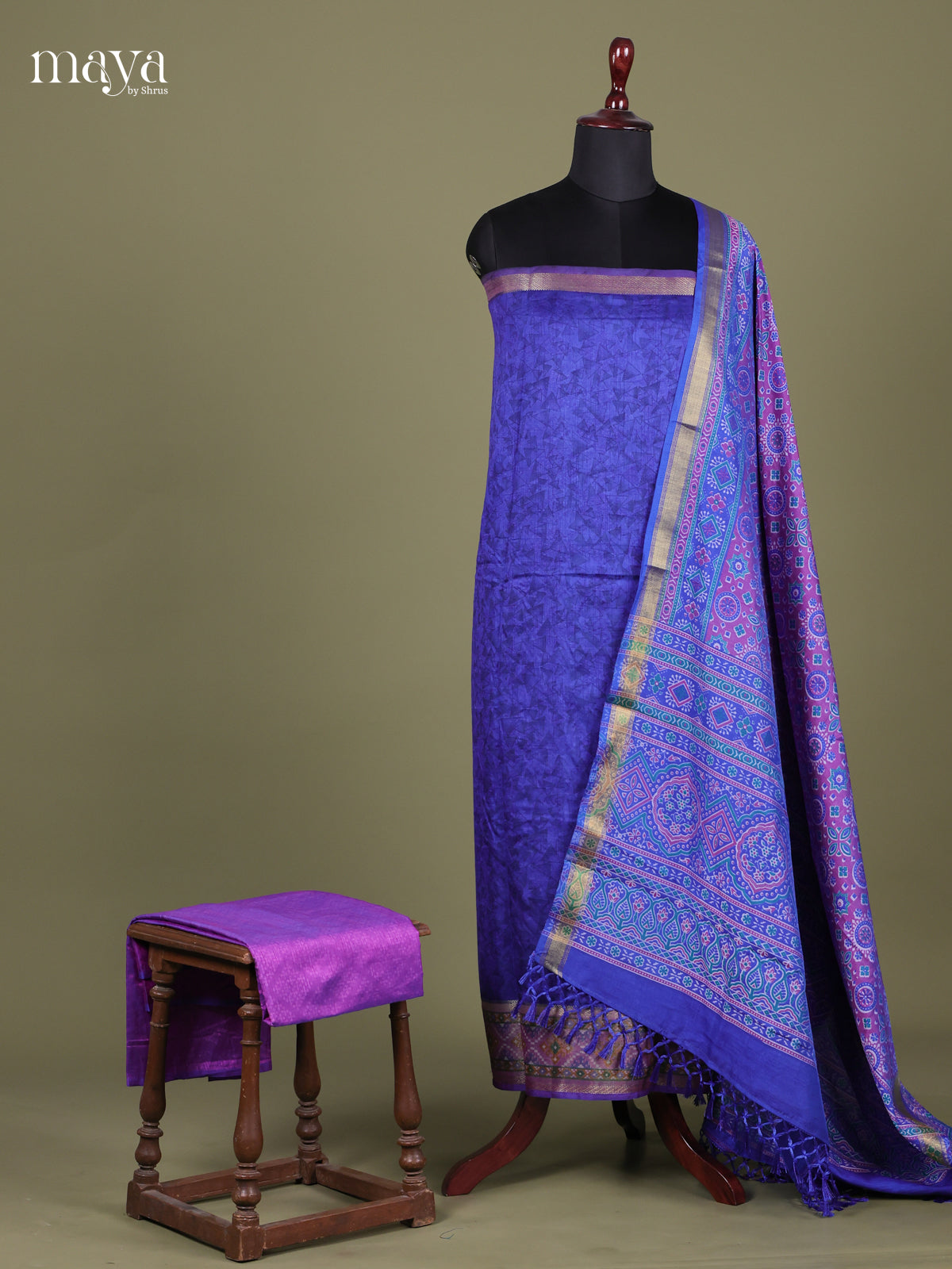 Blue & Purple - Semi patola salwar Unstitched