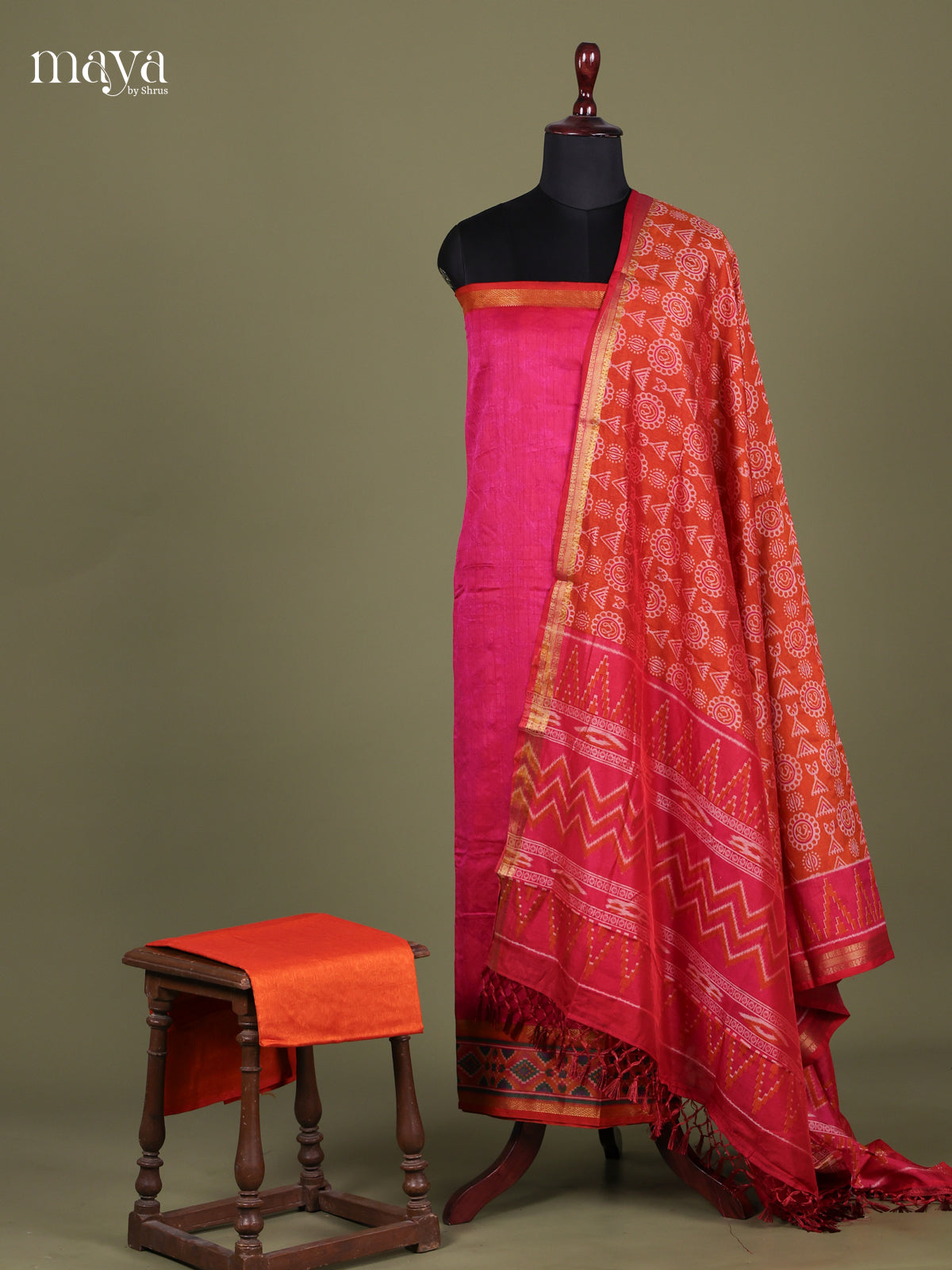 Pink & Orange - Semi patola salwar Unstitched