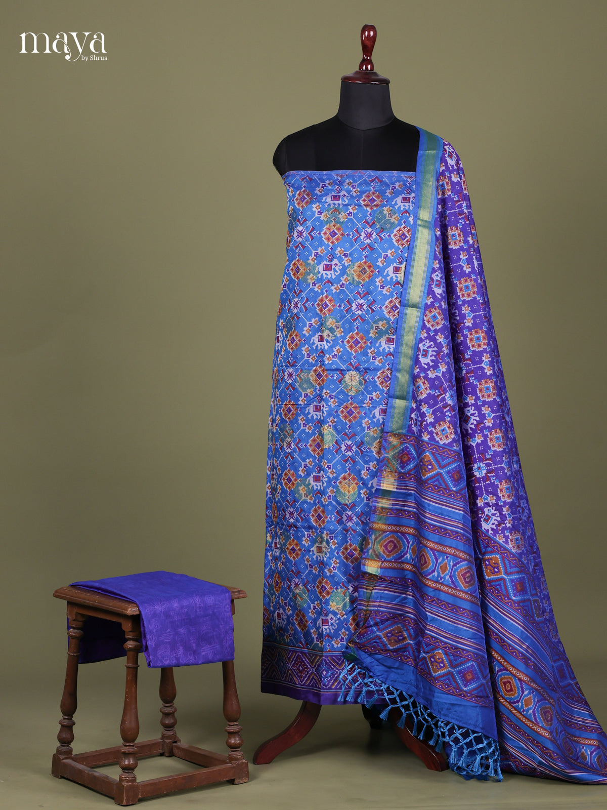 Blue - Semi patola salwar Unstitched