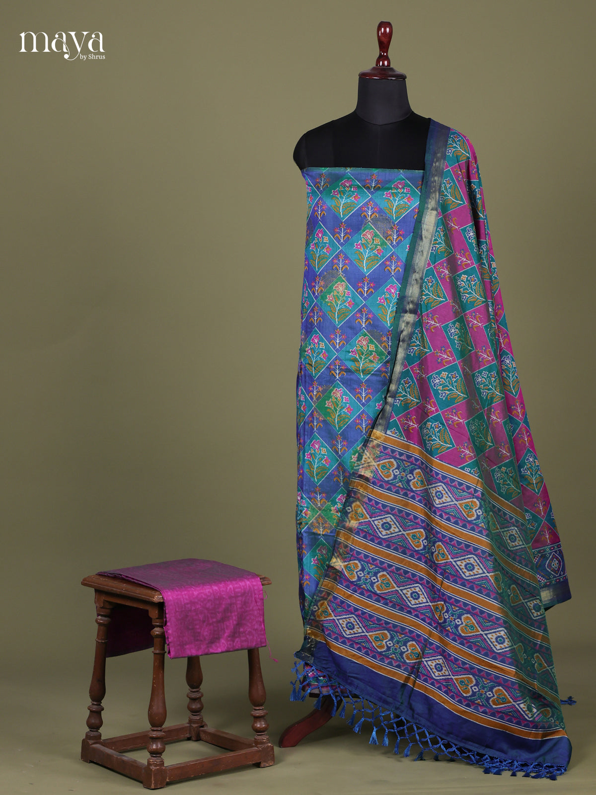 Blue & Purple - Semi patola salwar Unstitched