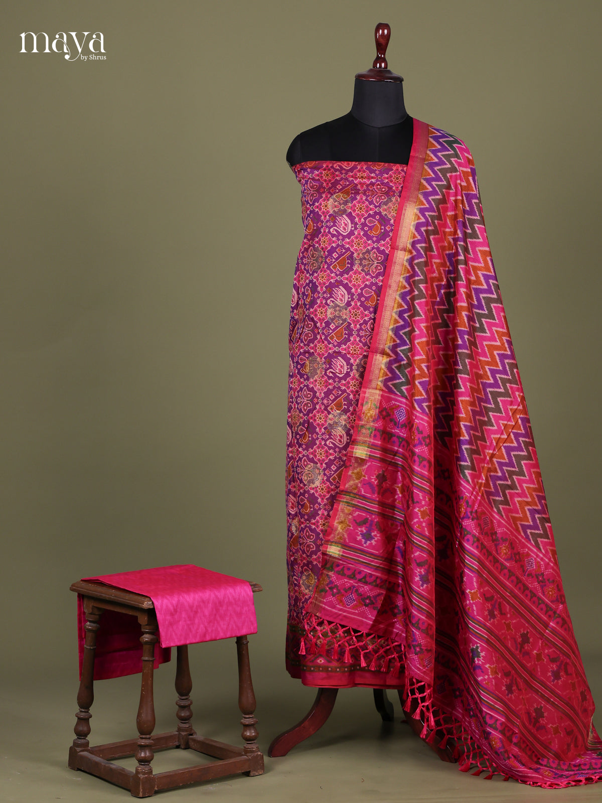 Pink & Purple - semi patola salwar Unstitched
