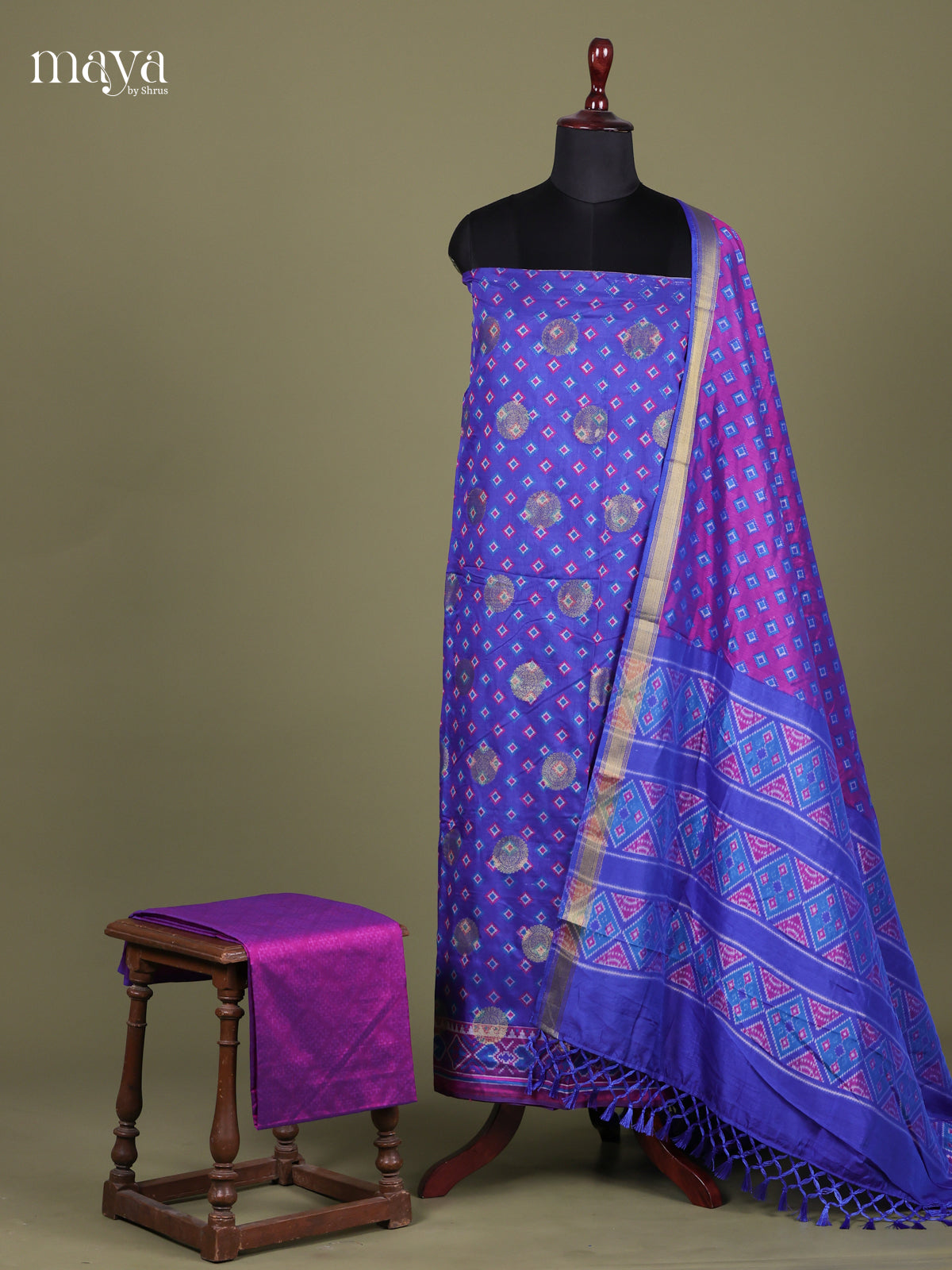 Blue & Purple - Semi patola salwar Unstitched