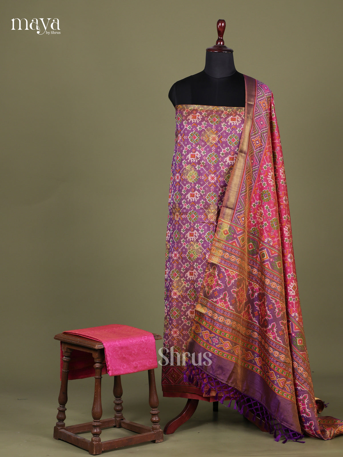 Purple & Pink Semi patola salwar Unstitched