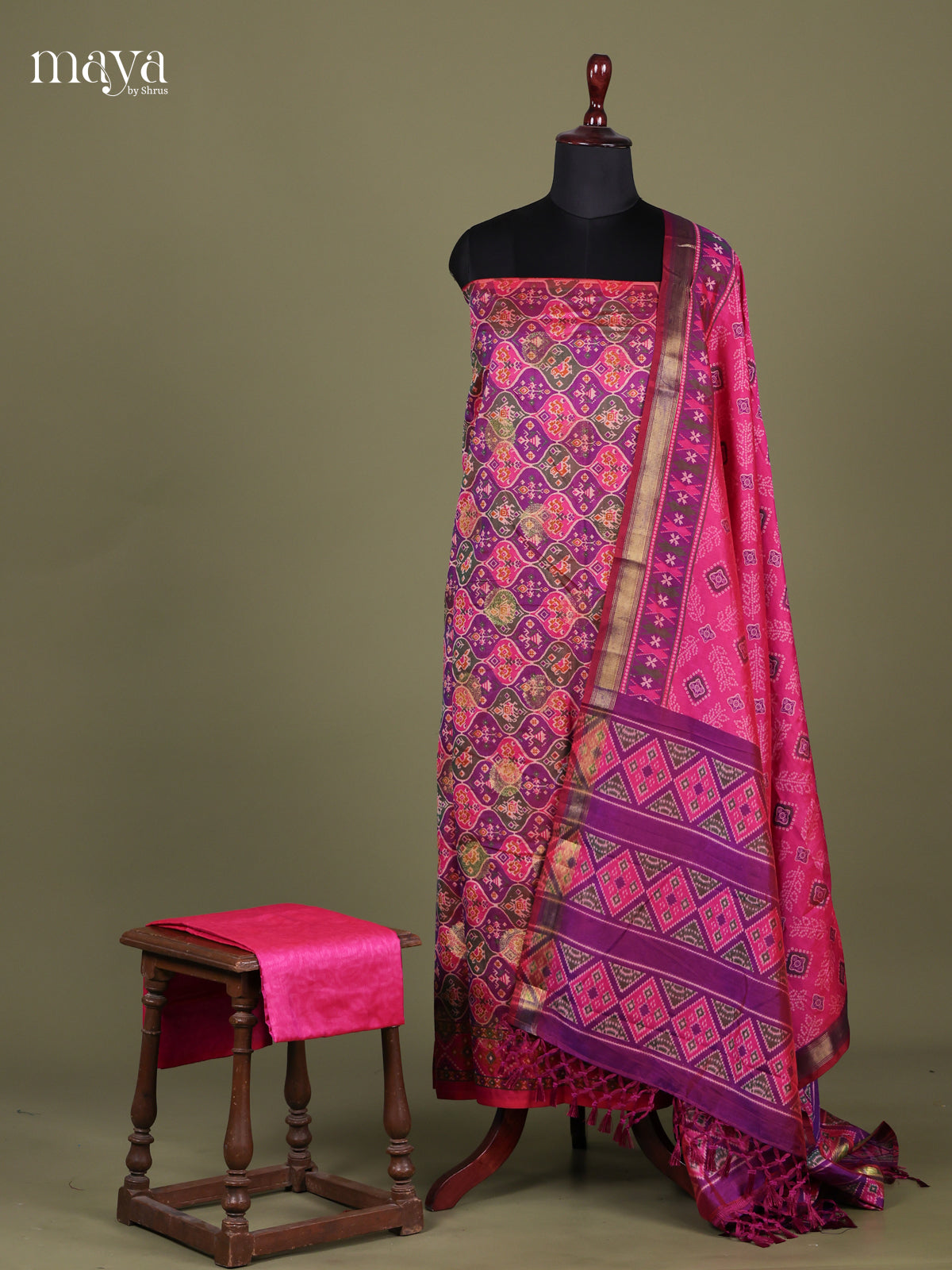 Pink & Purple - Semi patola salwar Unstitched