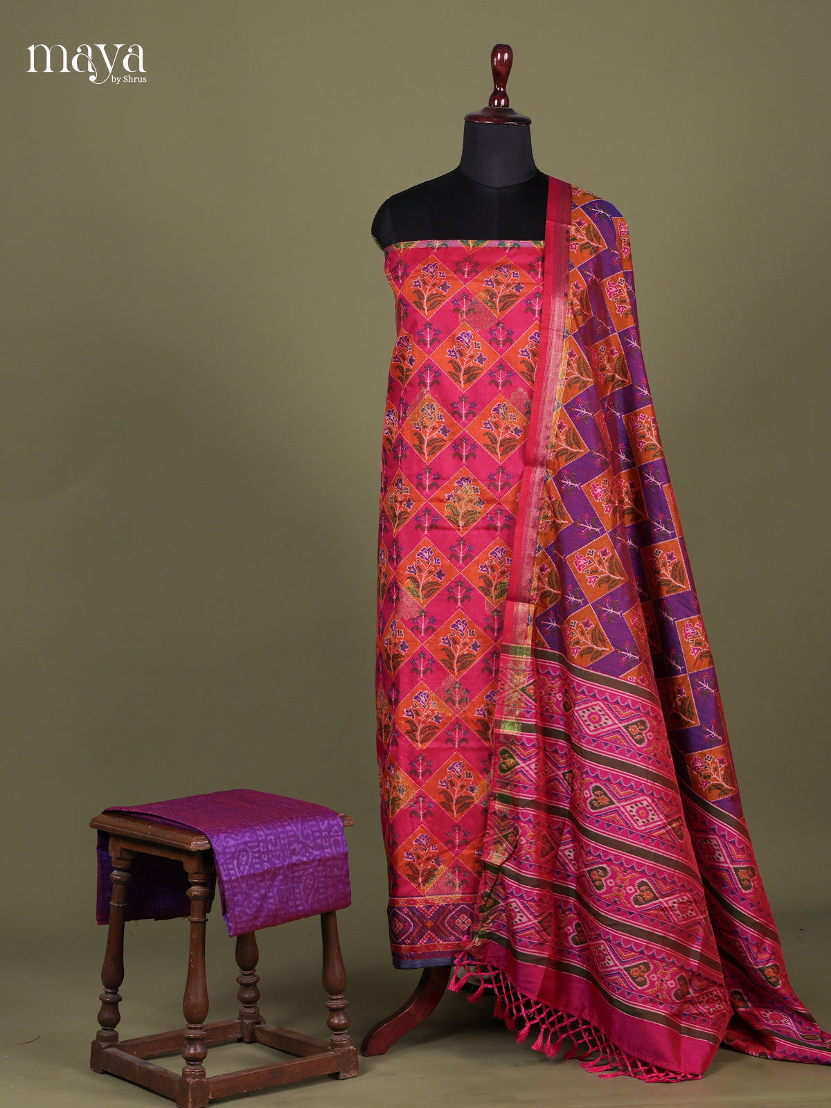 Pink & Purple - Semi patola salwar Unstitched