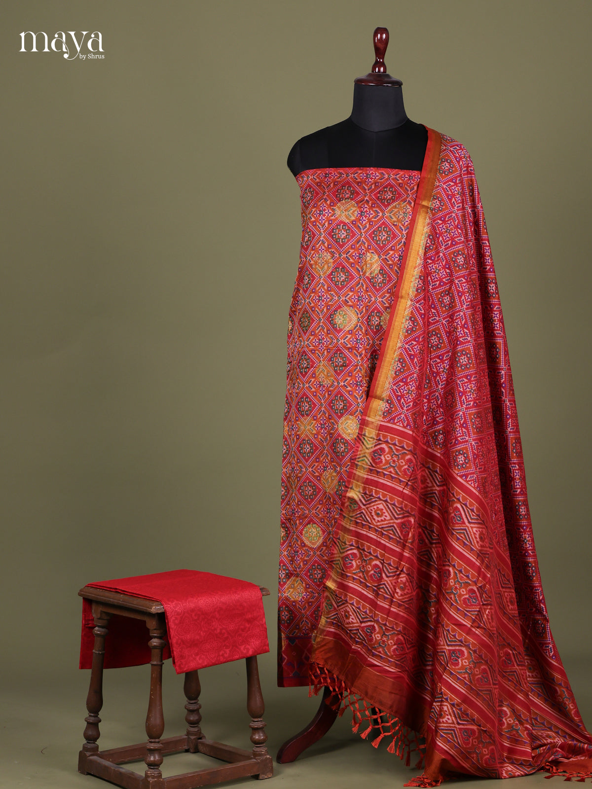 Red - Semi patola salwar Unstitched