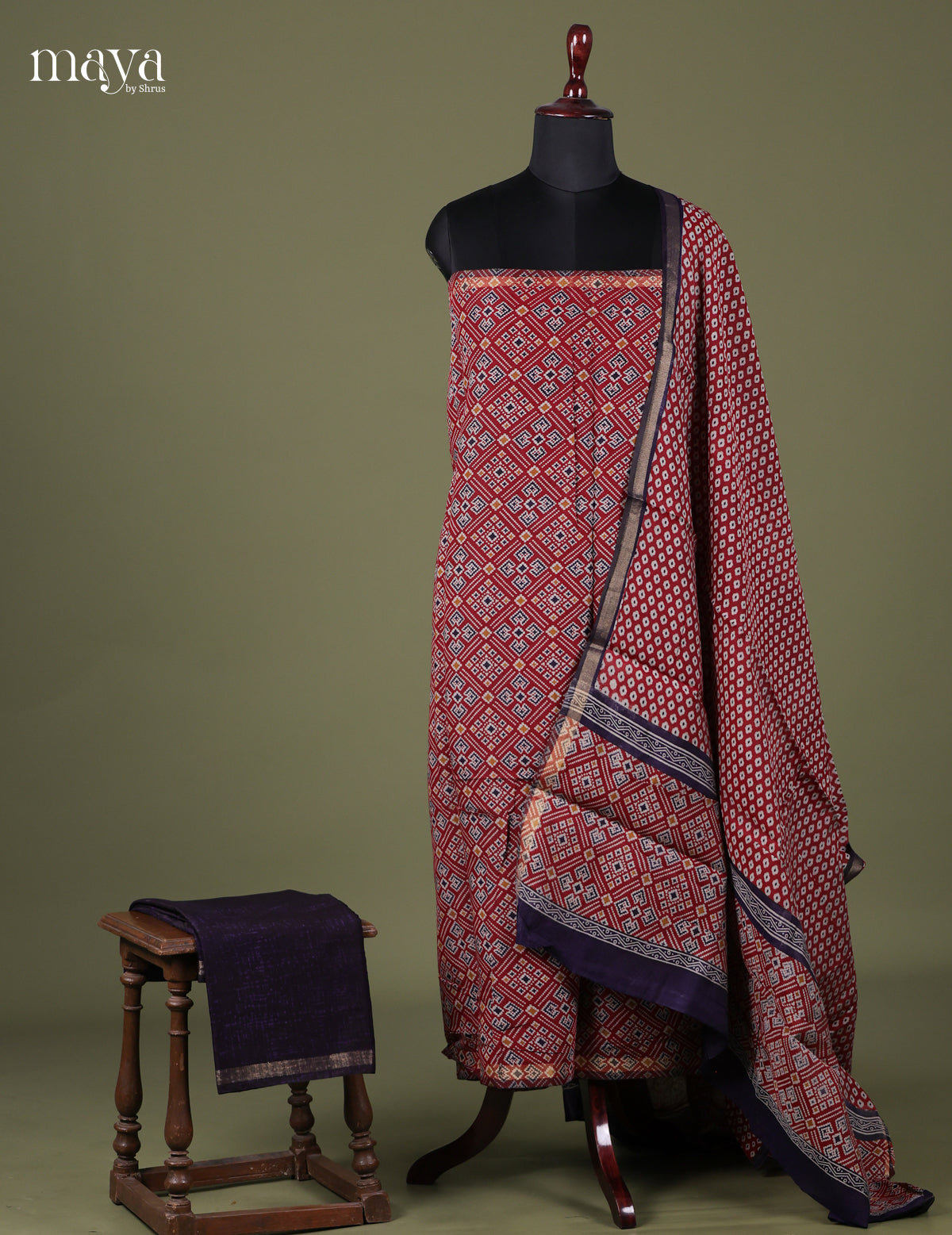 Maroon & Blue- Art Modal Salwar Unstitch