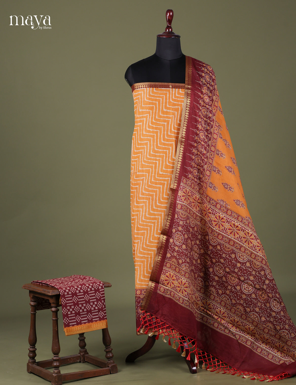Mustard & Maroon - Art Modal Salwar Unstitch