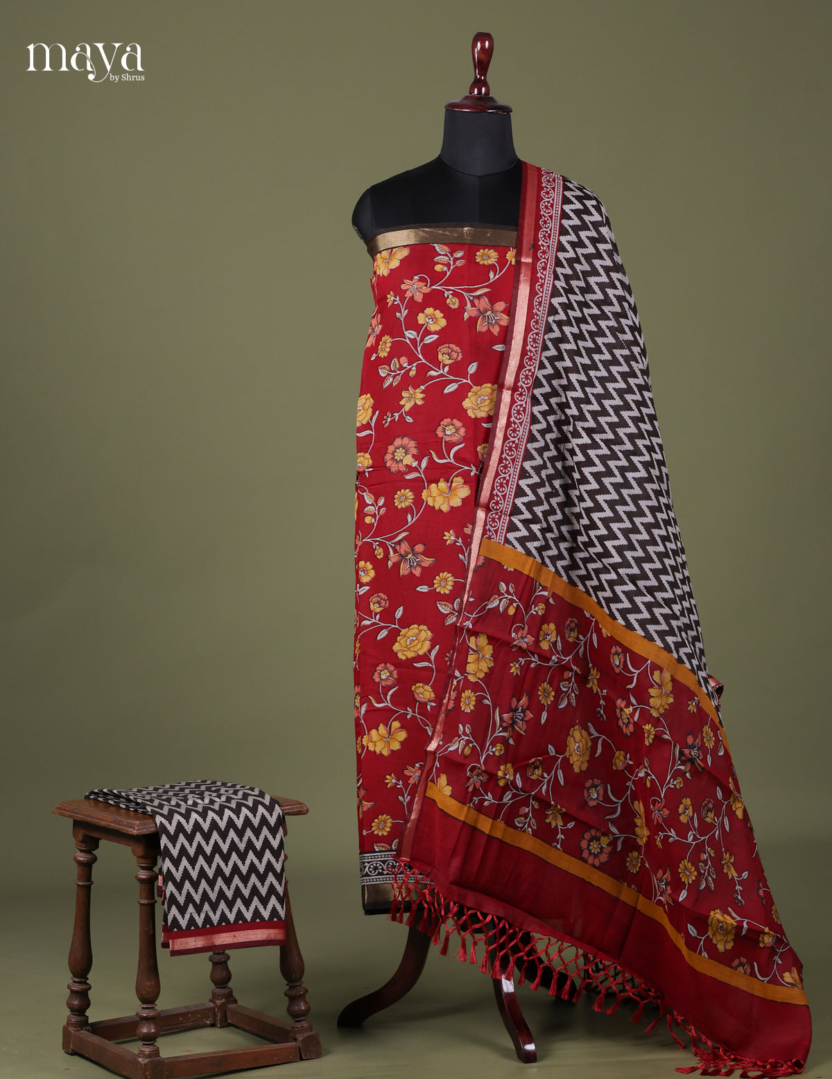 Red & Black - Art Modal Salwar Unstitch