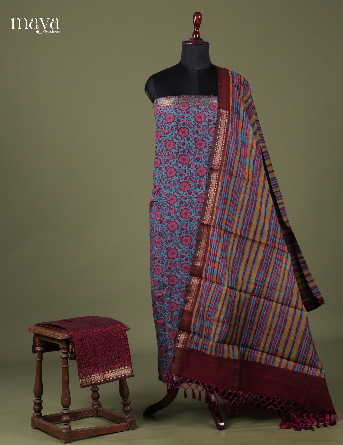 Blue & Maroon - Art Modal Salwar Unstitch